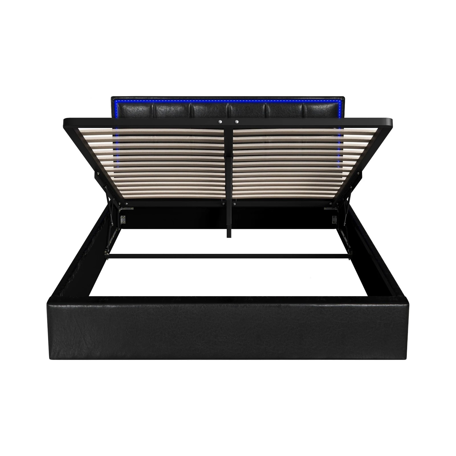 7 Oikiture Bed Frame Queen Size RGB LED Gas Lift Storage Base Leather - Black, 7 of 9