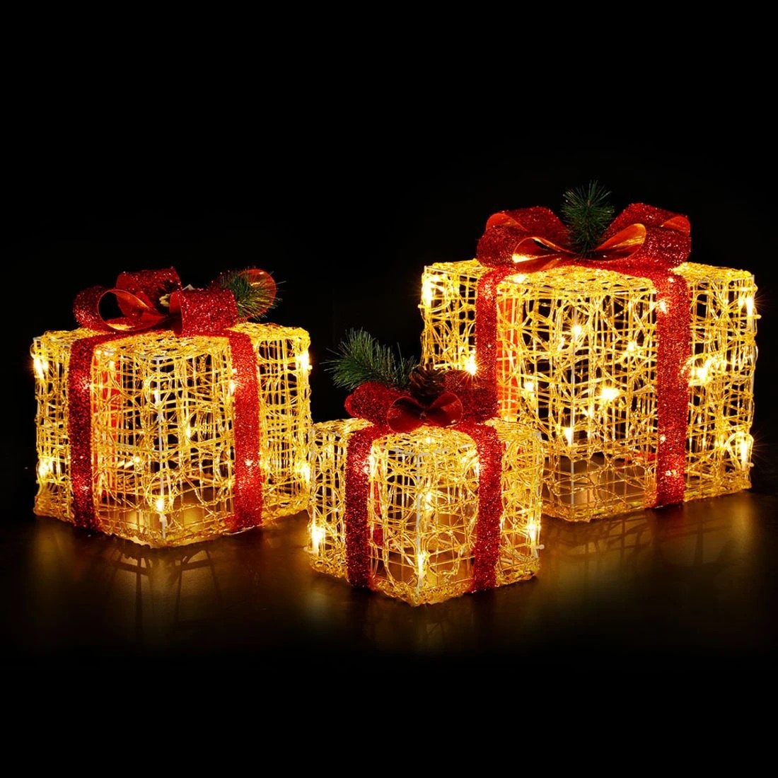 2 Jingle Jollys Christmas Lights Gift Box Set 3 PCS Set 48 LED Decorations - Gold, 2 of 7