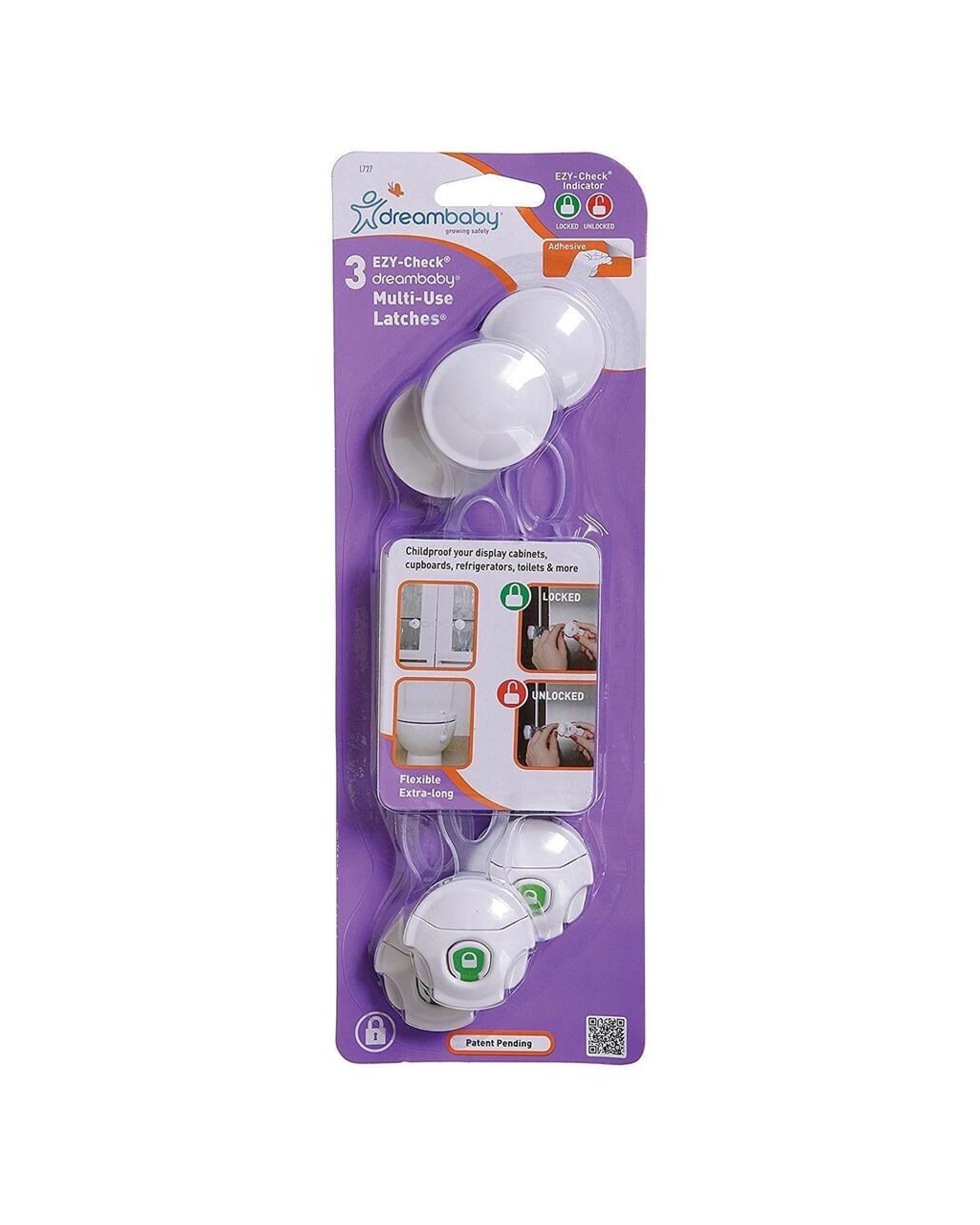 1 Dreambaby 3pc Ezy Check Multi Use Latch Safety Lock Flexible Durable - White, 1 of 3