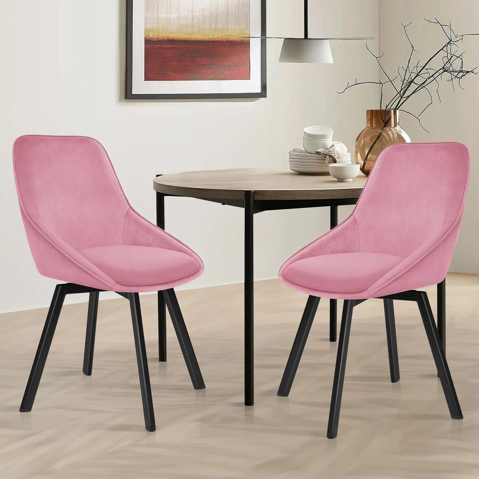 3 Alfordson 2x Dining Chairs Accent Kitchen Swivel Lounge Padded Seat Velvet - Pink, 3 of 10