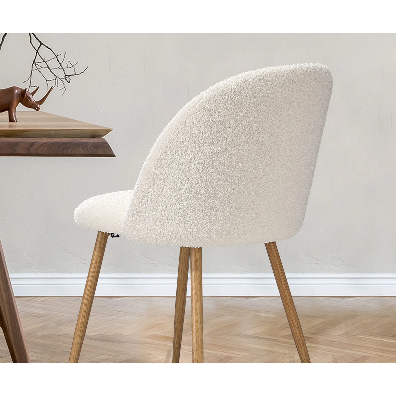 4 Oikiture 2x Dining Chairs Accent Chair Armchair Upholstered Sherpa Wooden
 - White, 4 of 10