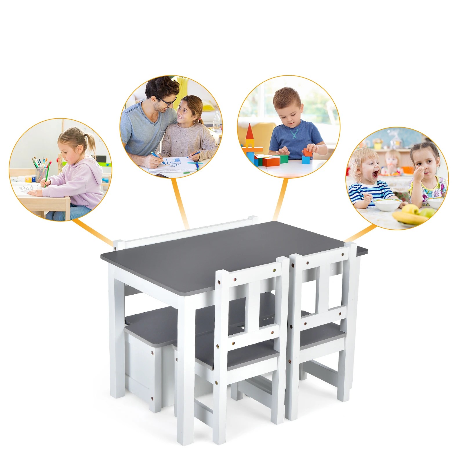 4 Costway 4PCS Kids Table Chairs Toy Storage Box Bench Set, 4 of 6