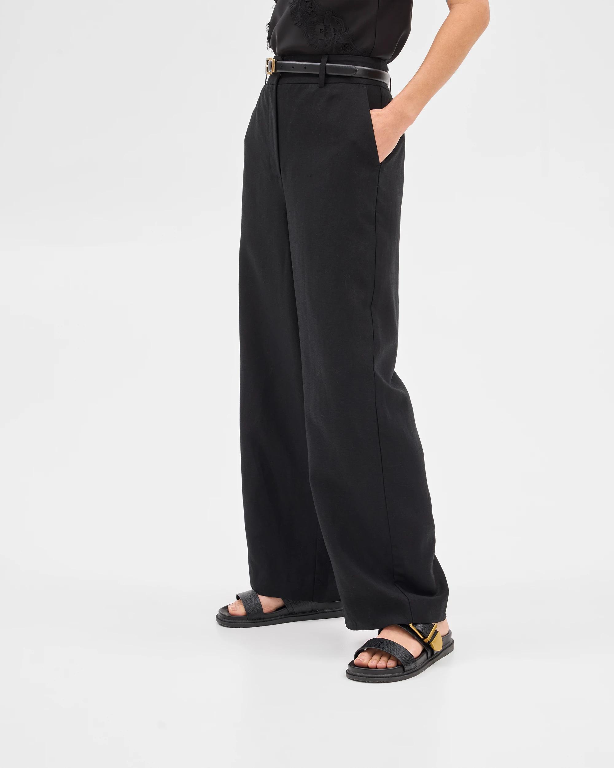 3 Linen Blend Wide Leg Pants - Preview BLACK, 3 of 7