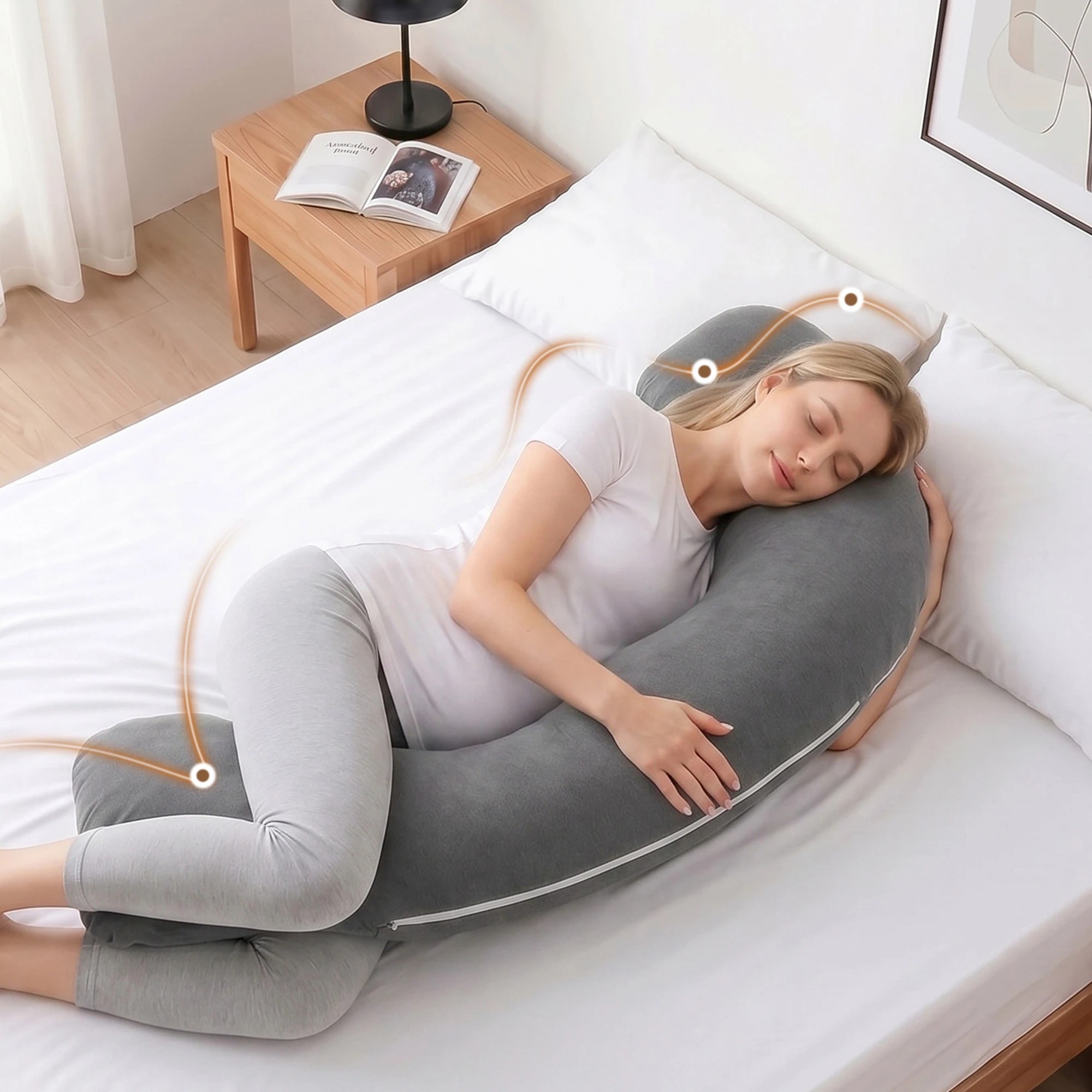 6 Giselle Bedding Maternity Pillow for Side Sleeping Cotton L-Shaped - Grey, 6 of 9