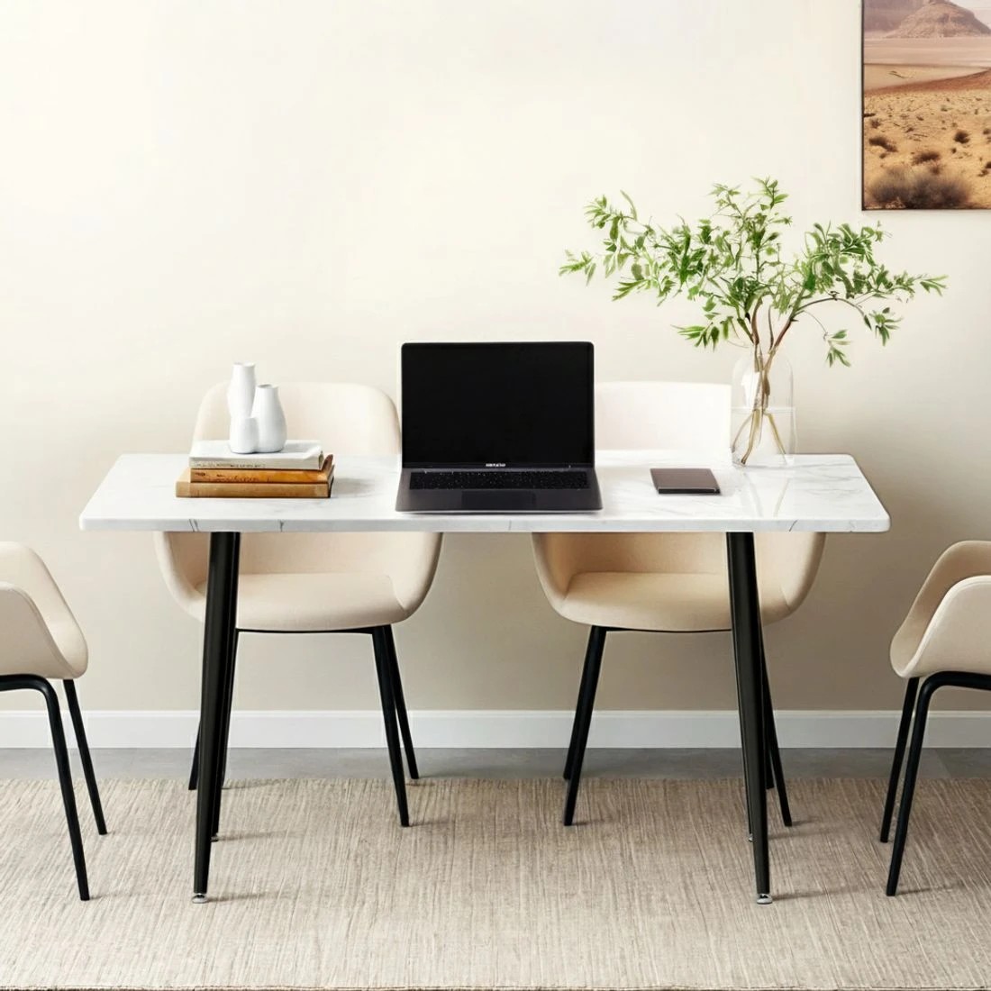 4 1.5M Artiss Dining Table Marble Effect - Multi, 4 of 5