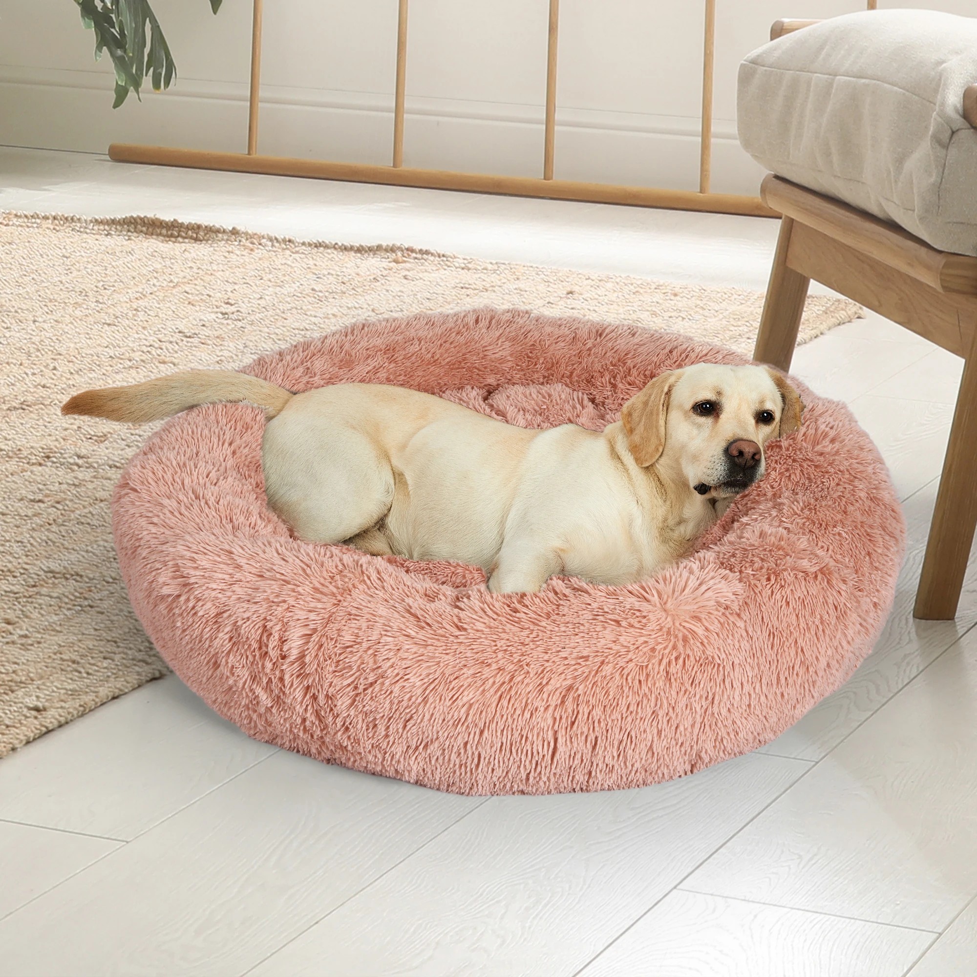 7 Pawz Pet Bed Cat Dog Donut Nest Calming Kennel Cave Deep Sleeping Pink M, 7 of 7