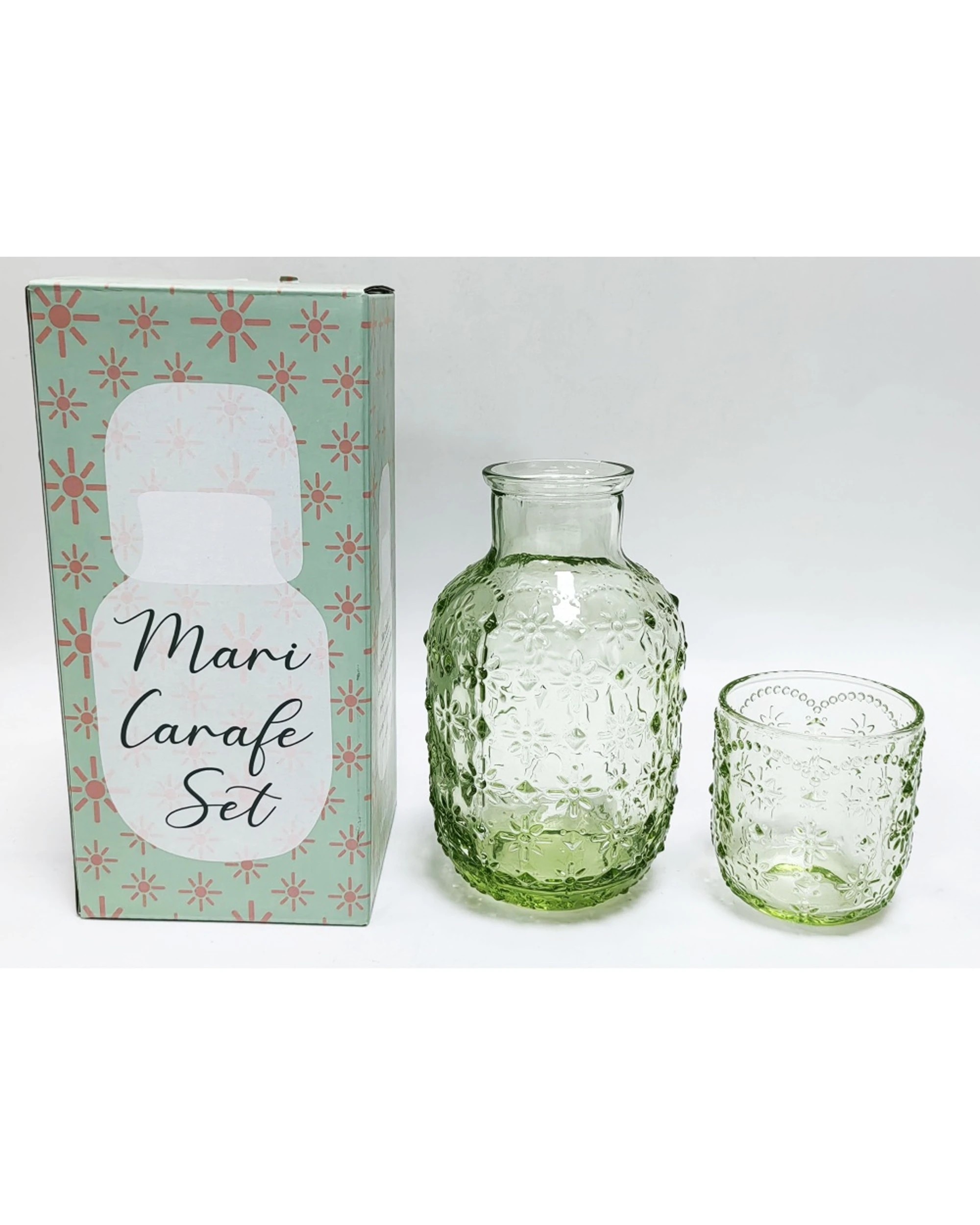 2 Urban Products 2pc Mari Glass Vintage Floral Carafe Set 19cm - Clear, 2 of 3