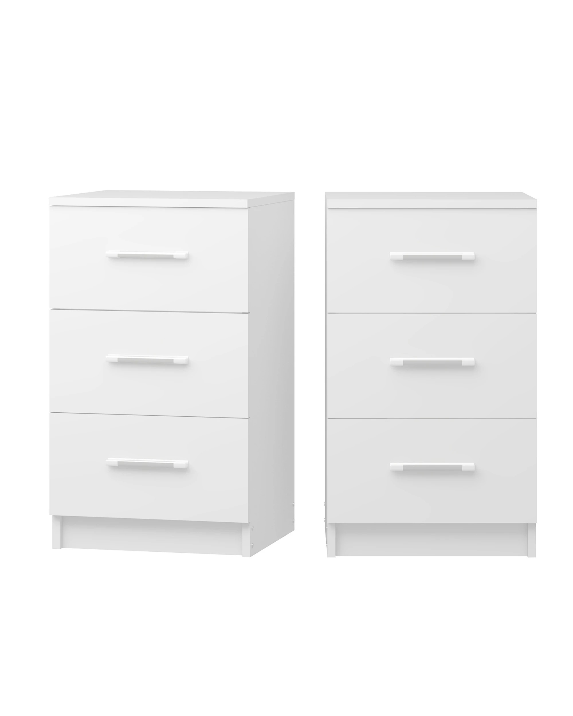 1 Advwin 3 Drawer Bedside Table Set of 2 White, 1 of 9