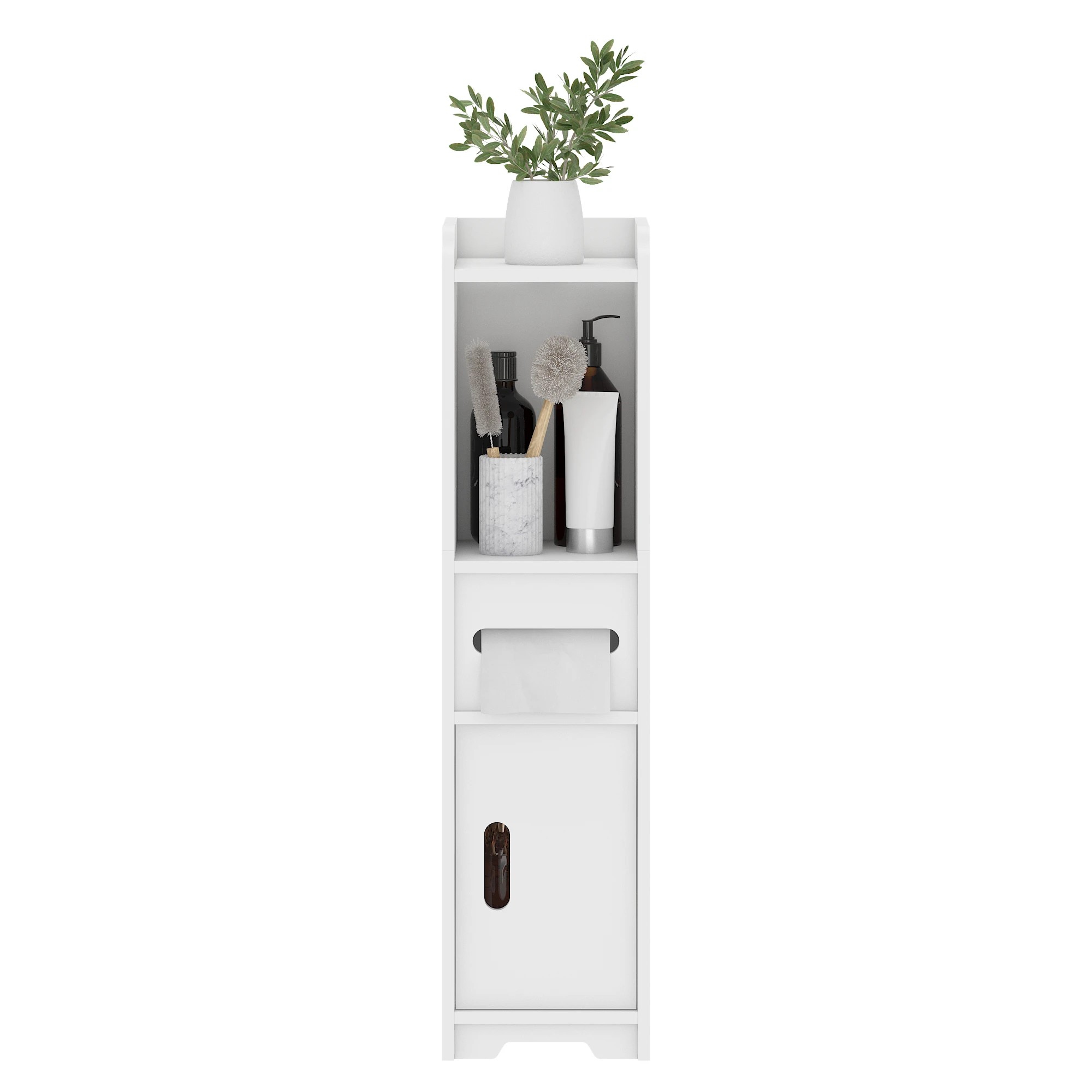 3 Advwin Slim Bathroom Storage Cabinet PVC Narrow Storage Cupboard with Doors and Drawer  Floor Cabinet with Open Shelves, 3 of 9