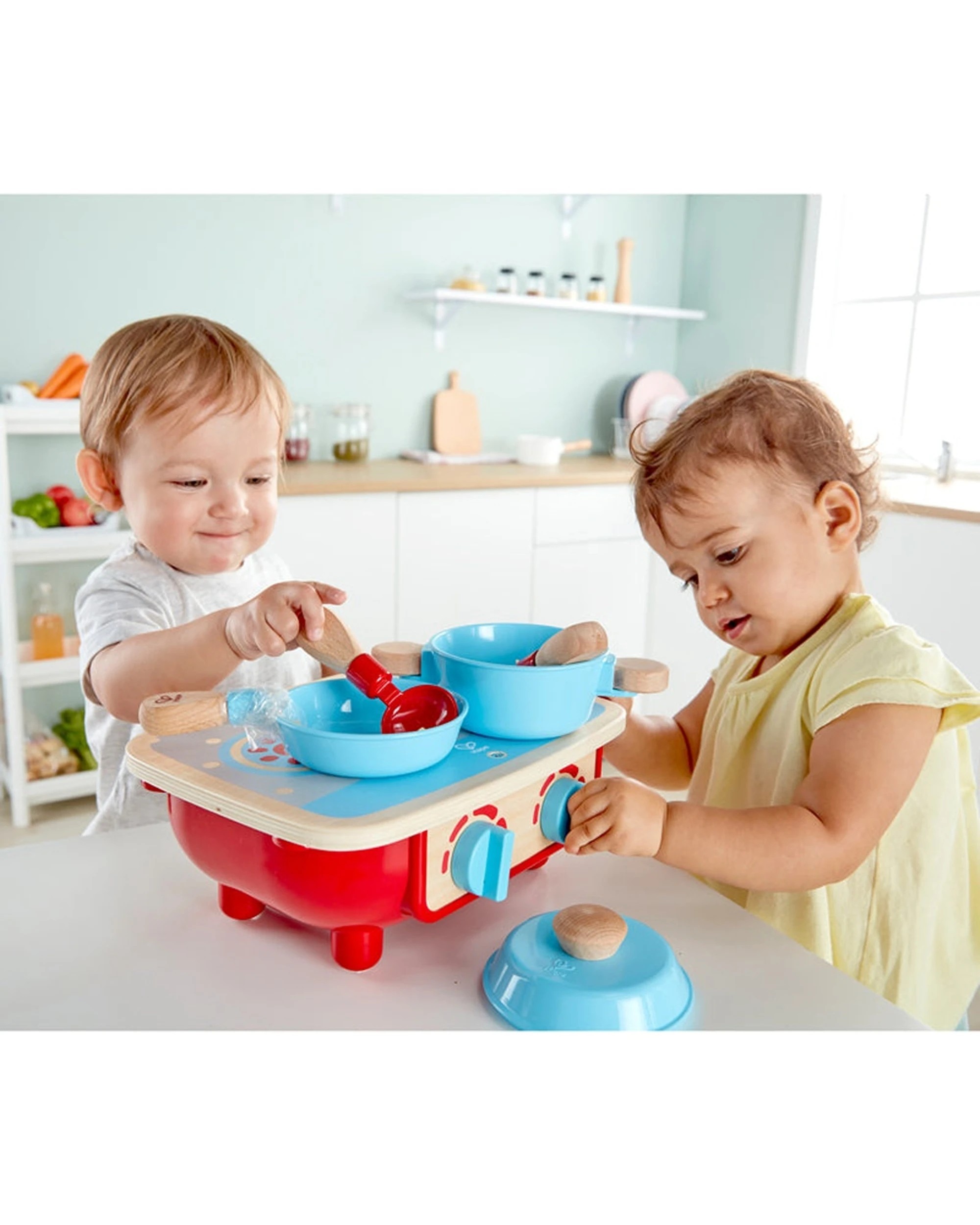 4 Hape Toddler Kitchen Set Wooden Stove Pot Pan Spoon Spatula Knobs - Multi, 4 of 4