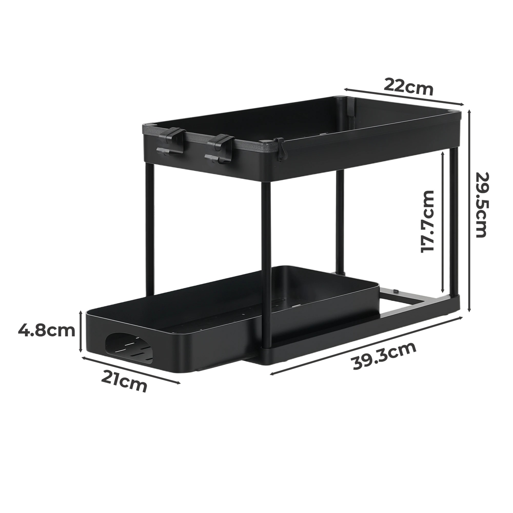 3 Toque 2 x Under Sink Organizer 2 Tiers Storage Sliding Drainage Kitchen Bathroom - Black, 3 of 9