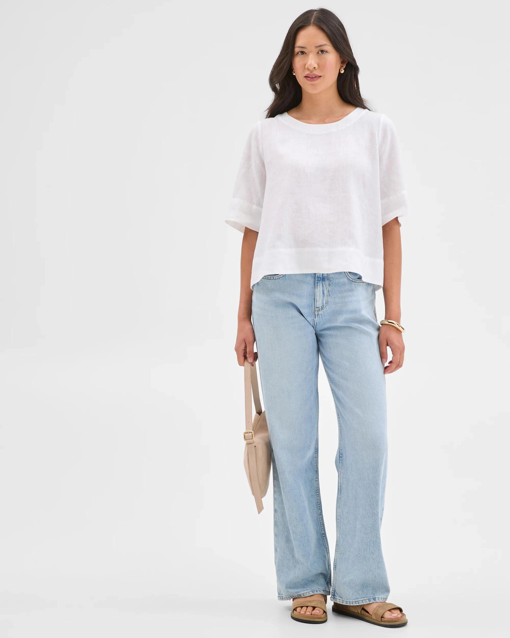 1 Target Woman European Linen Cross Back Top WHITE, 1 of 6