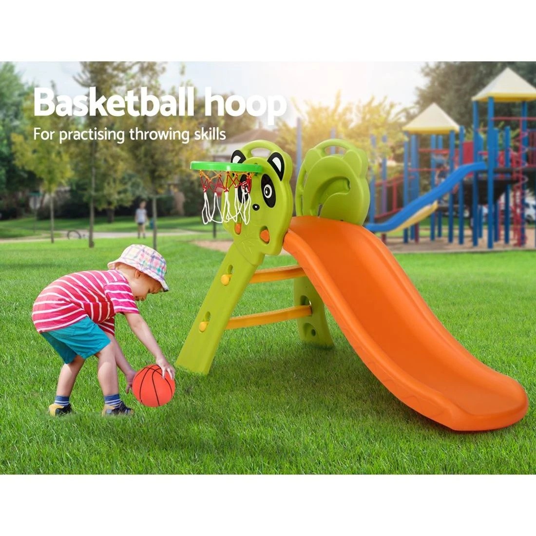 5 Keezi Kids Slide Set Basketball Hoop Indoor Outdoor Playground Toys 100cm - Multi, 5 of 5