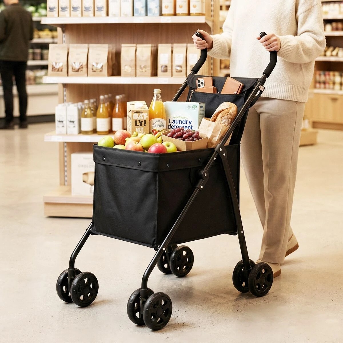 2 Ausway Lightweight Foldable Shopping Trolley with 35kg Capacity Twin Brakes & Water Resistant Storage Bag, 2 of 4