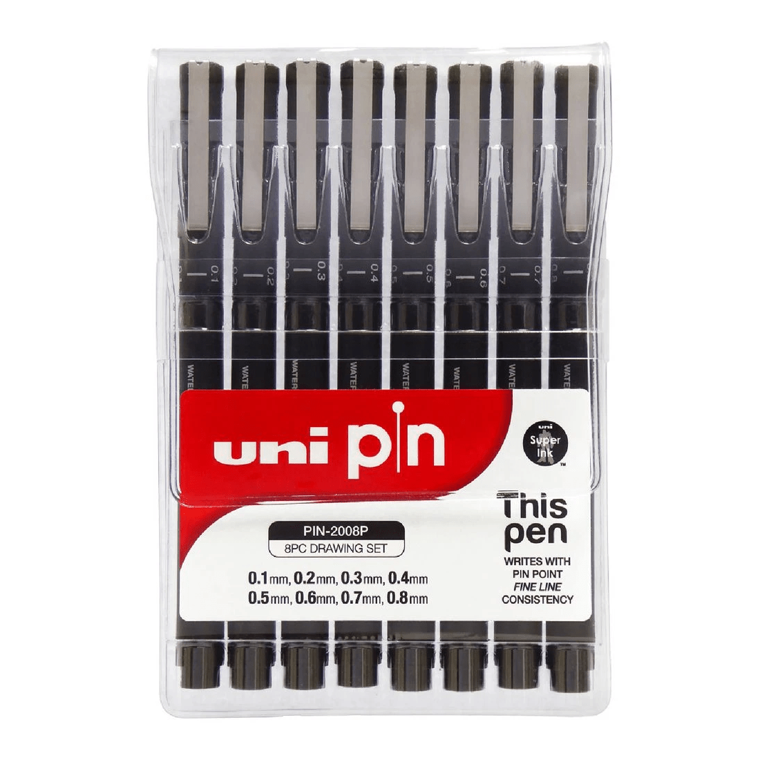 1 Uni Pin Fineliners Assorted Nibs Black 8 Pack, 1 of 3