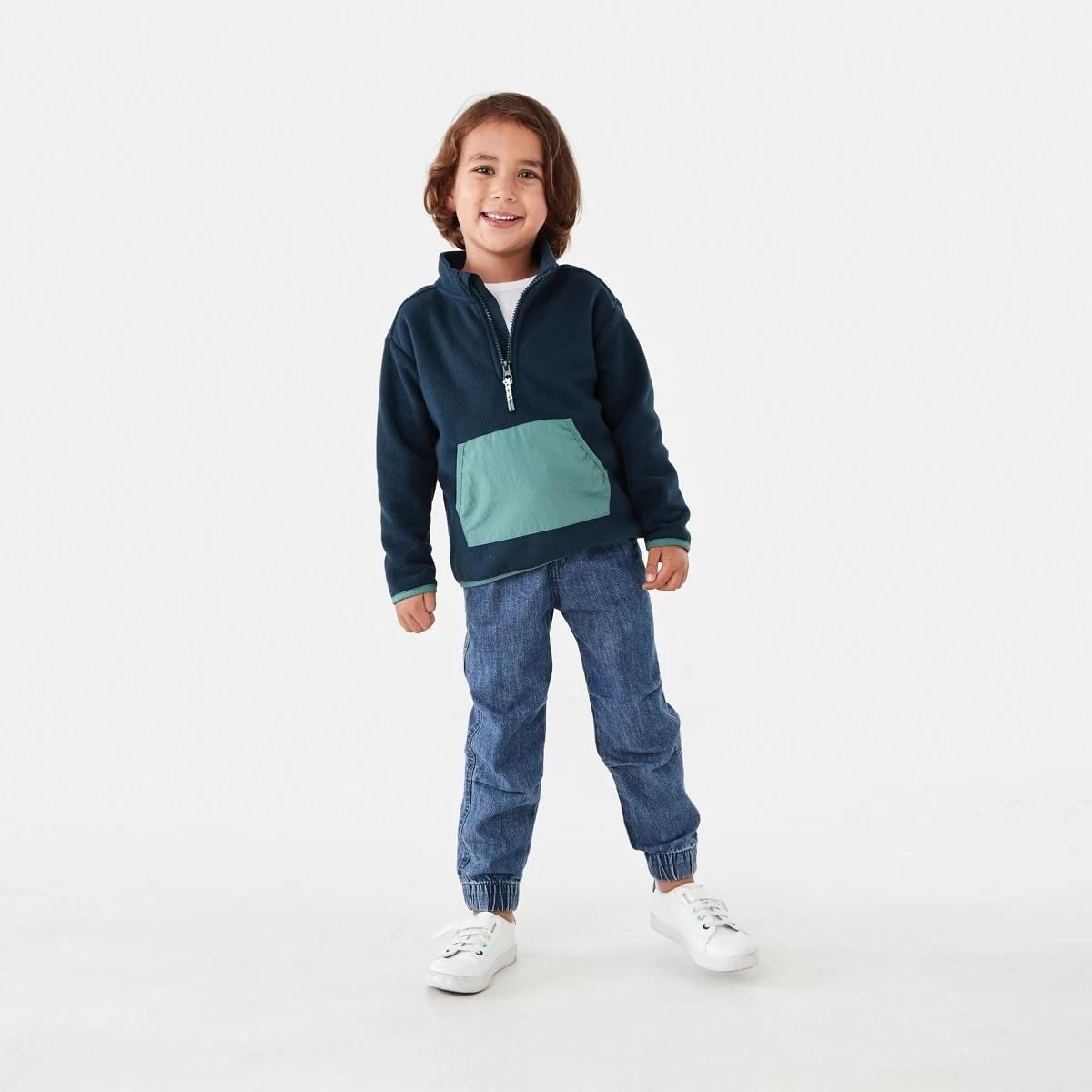 6 Polar Fleece Quarter Zip Sweatshirt Dress Navy, 6 of 9