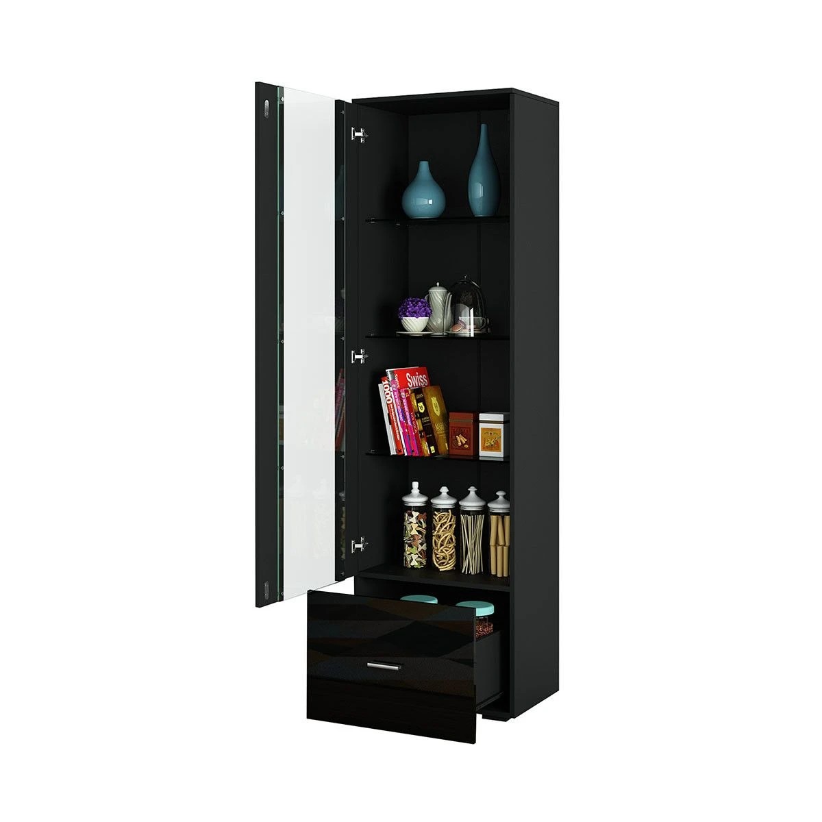 1 Ausway Glass Front Display Cabinet LED Storage Unit 190cm, 1 of 8