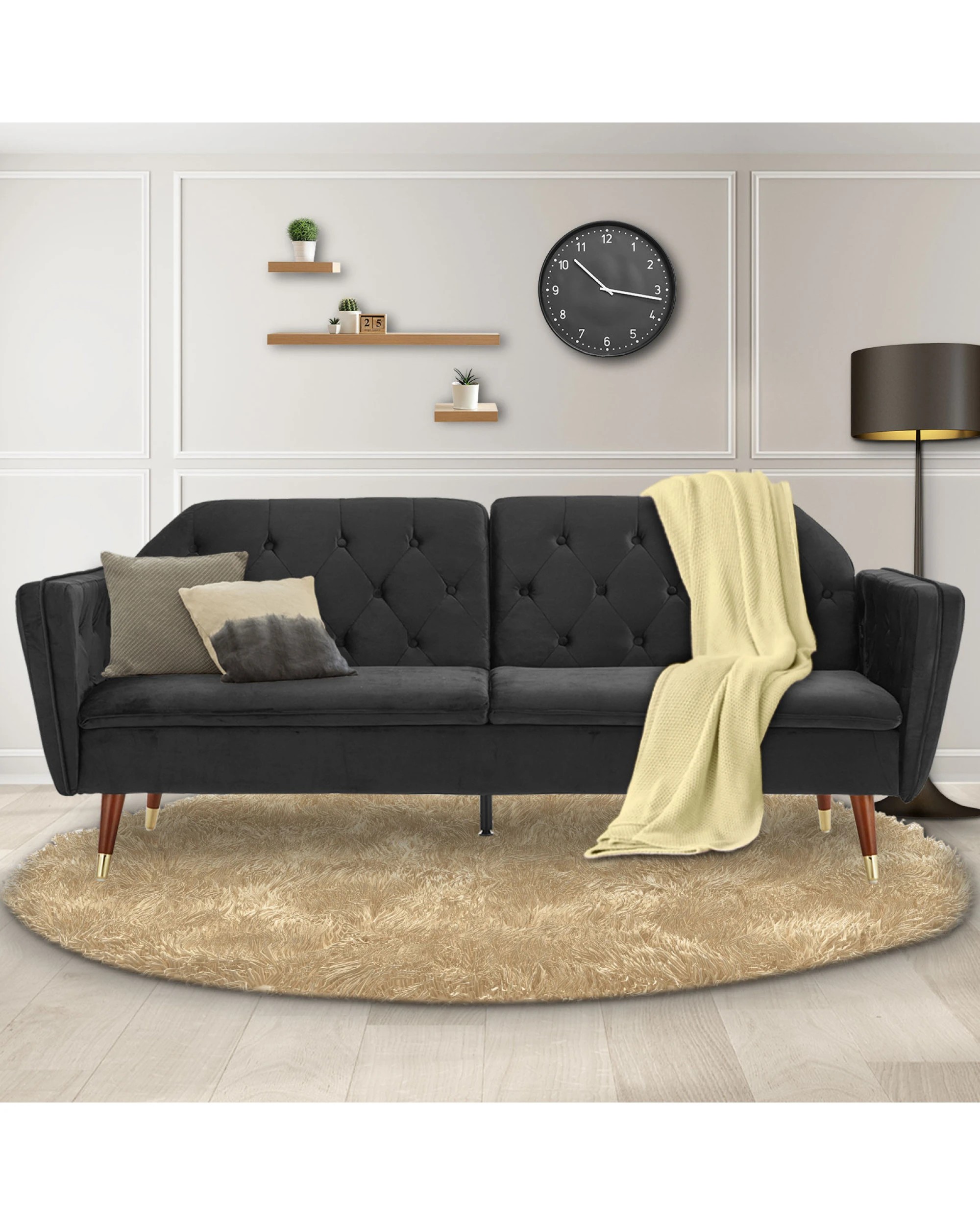 5 Sarantino Faux Velvet Tufted Sofa Bed Couch Futon - Black, 5 of 10