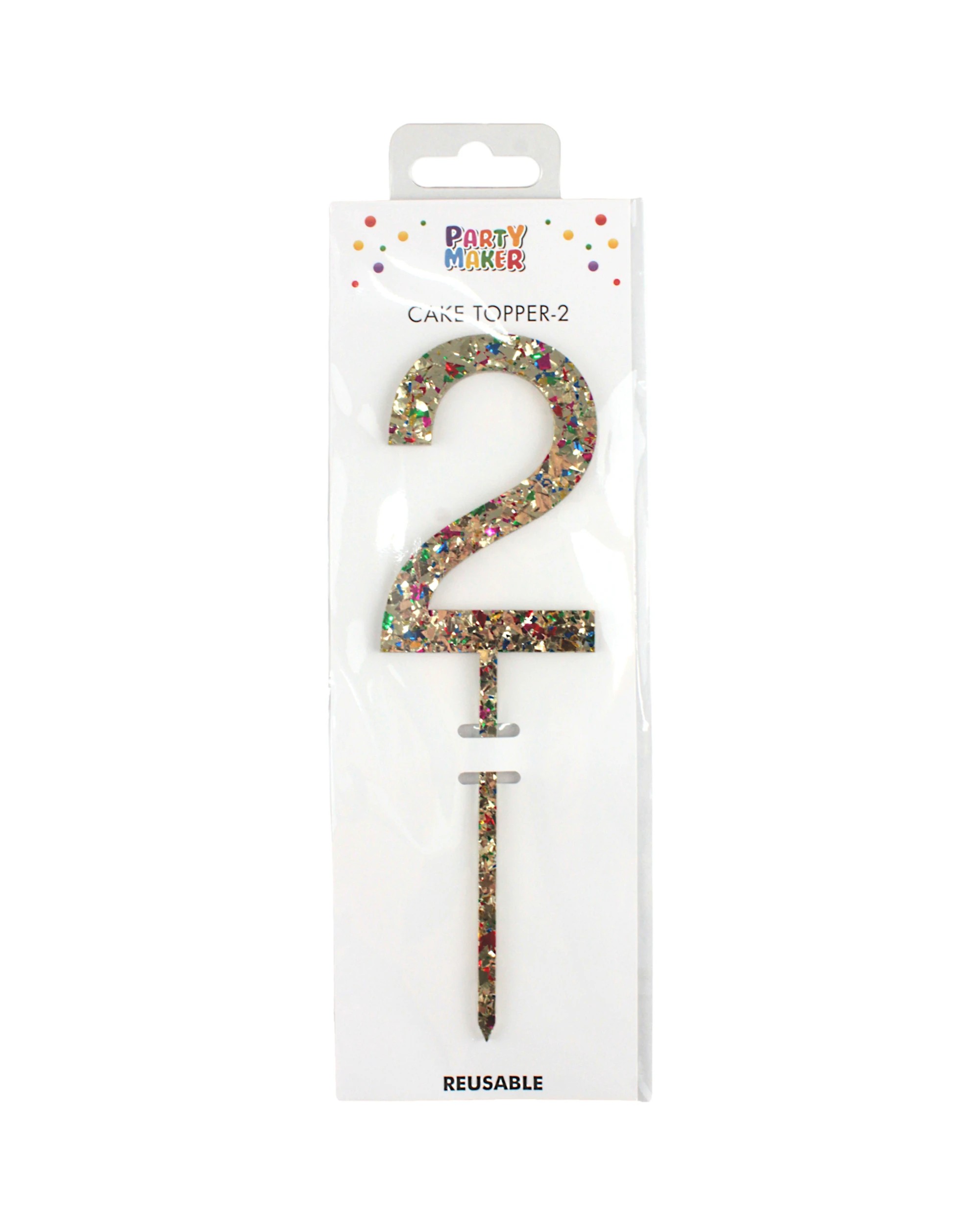 3 Party Maker Rainbow Glitter Acrylic Number 2 Cake Topper - Gold, 3 of 3