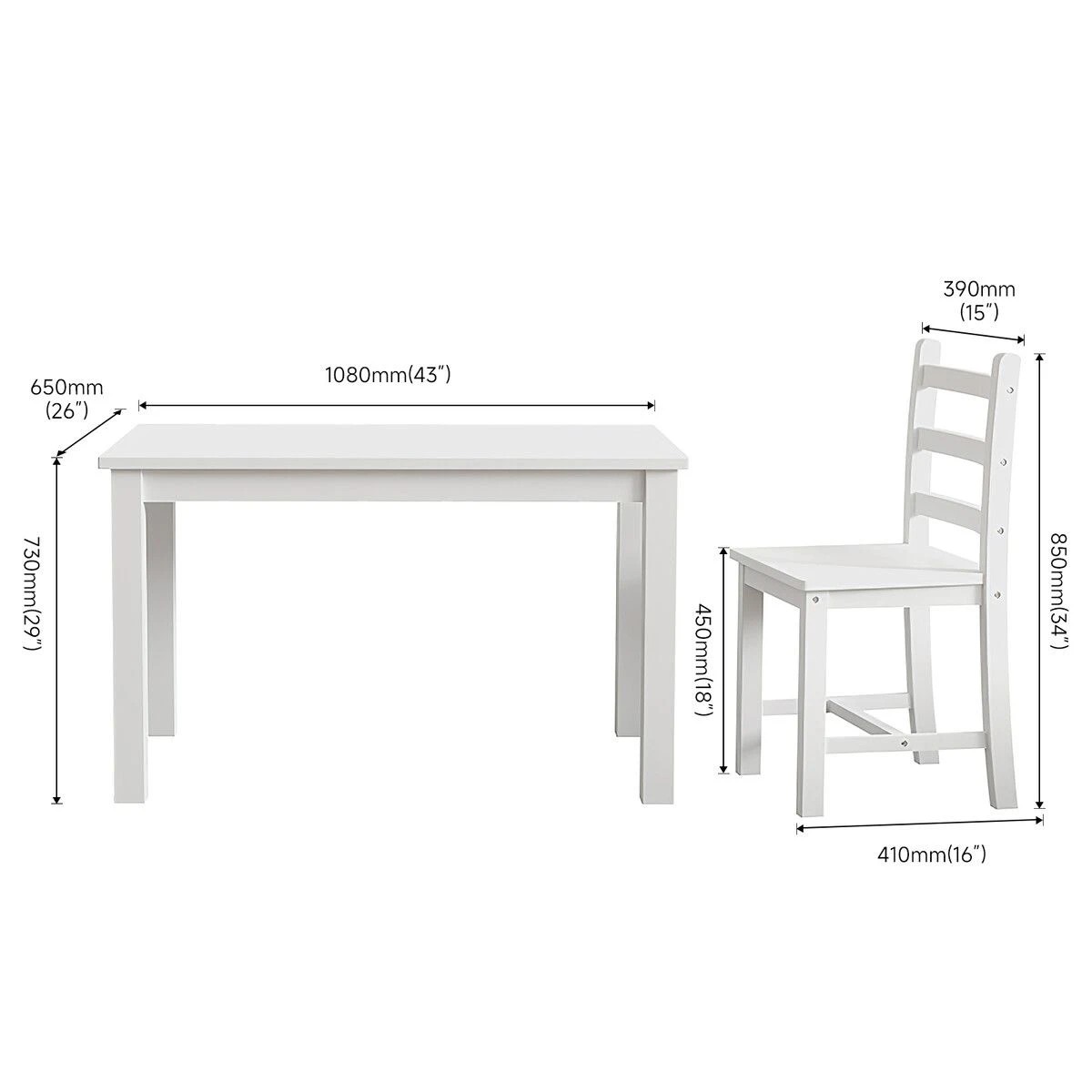 4 Ausway Wooden Modern 5 Piece Dining Table Set Pine Wood Rectangular, 4 of 9
