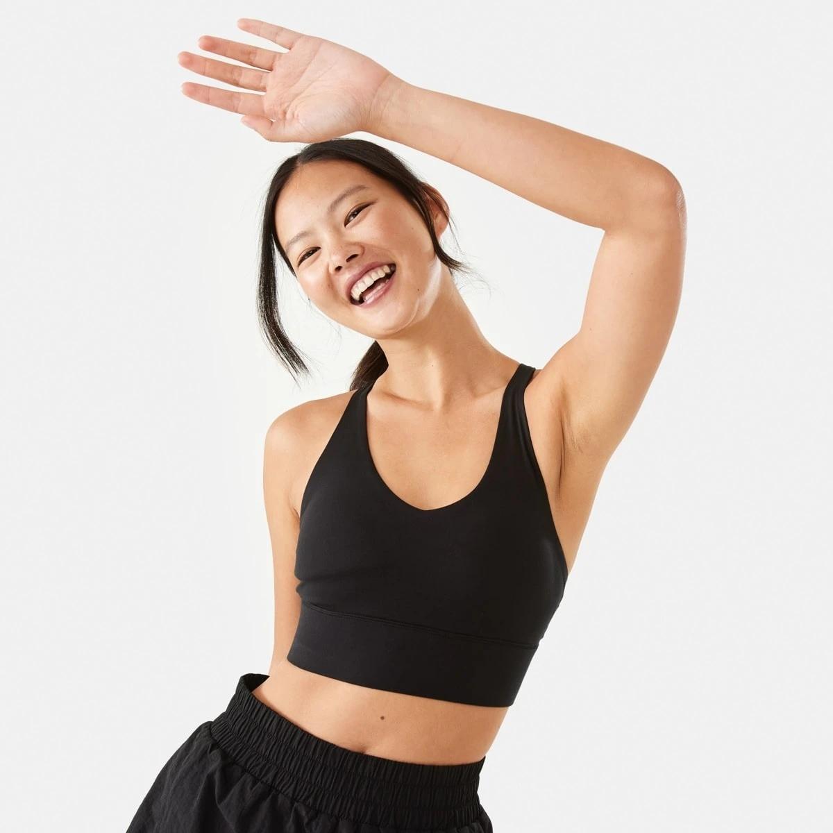 1 Active Womens Ultrasoft Strappy Crop Top BLACK, 1 of 8