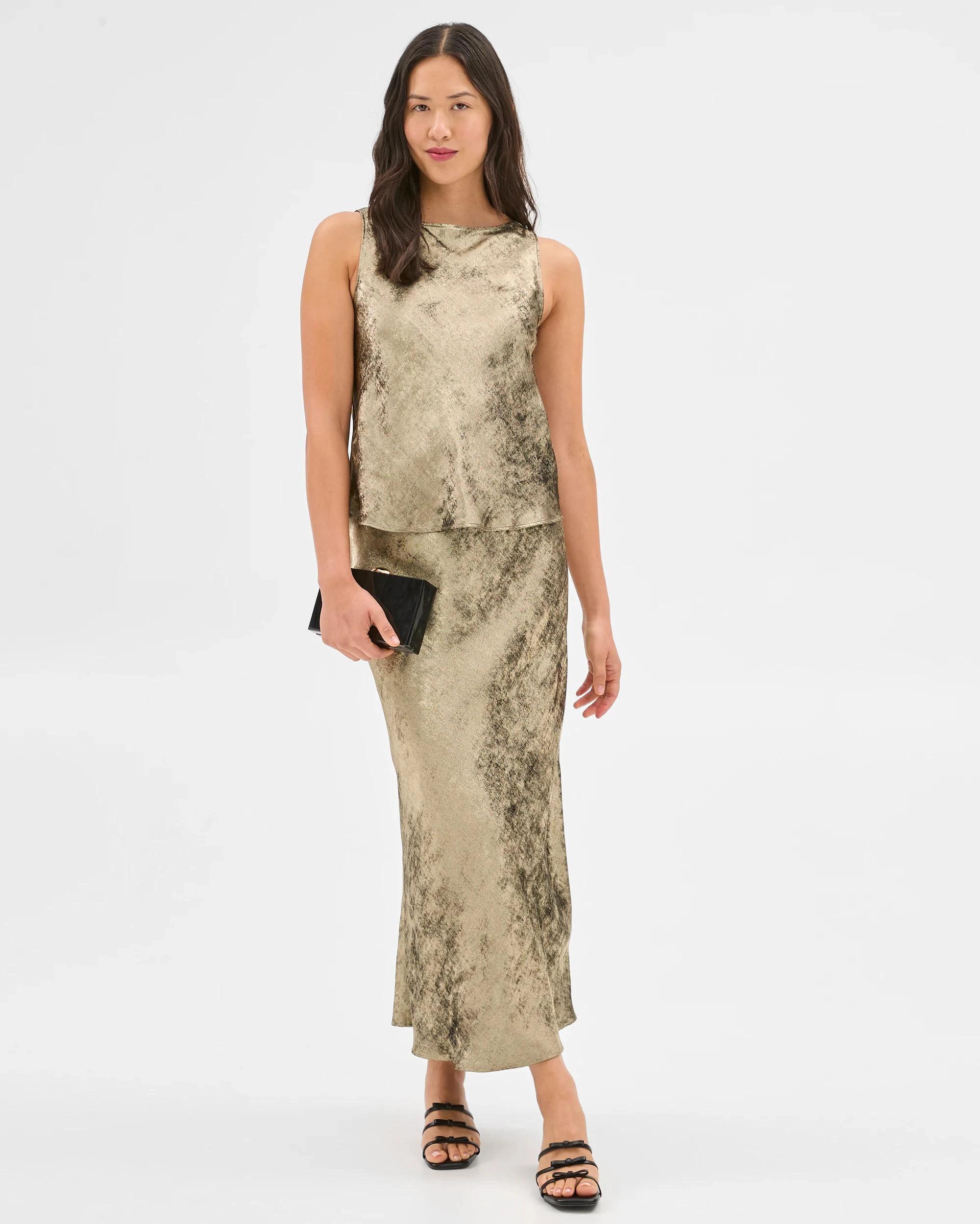 2 Sleeveless Metallic Cami - Preview BLACK/GOLD FOILING, 2 of 5