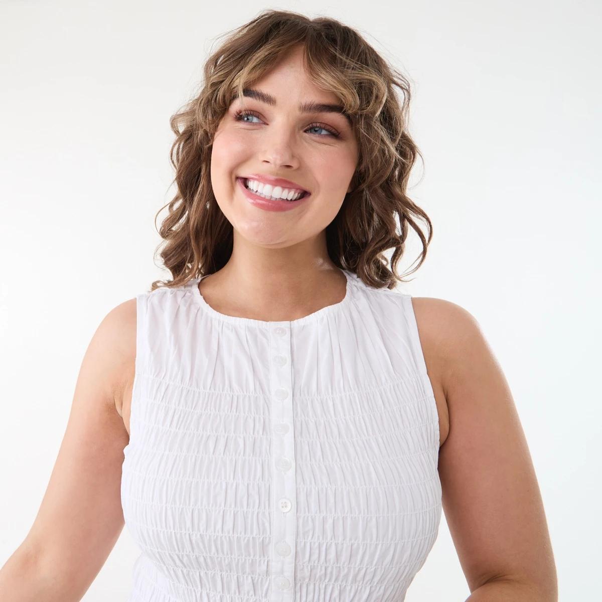 4 Sleeveless Shirred Button Through Top WHITE, 4 of 5