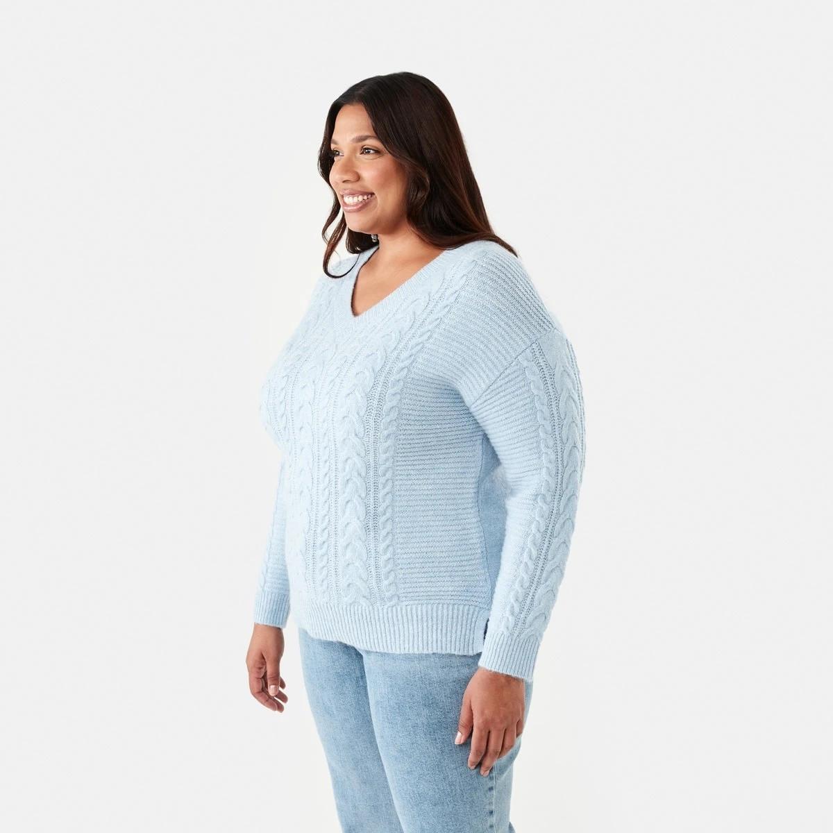 2 Curve Cable V-Neck Jumper Skyway Mrl, 2 of 6