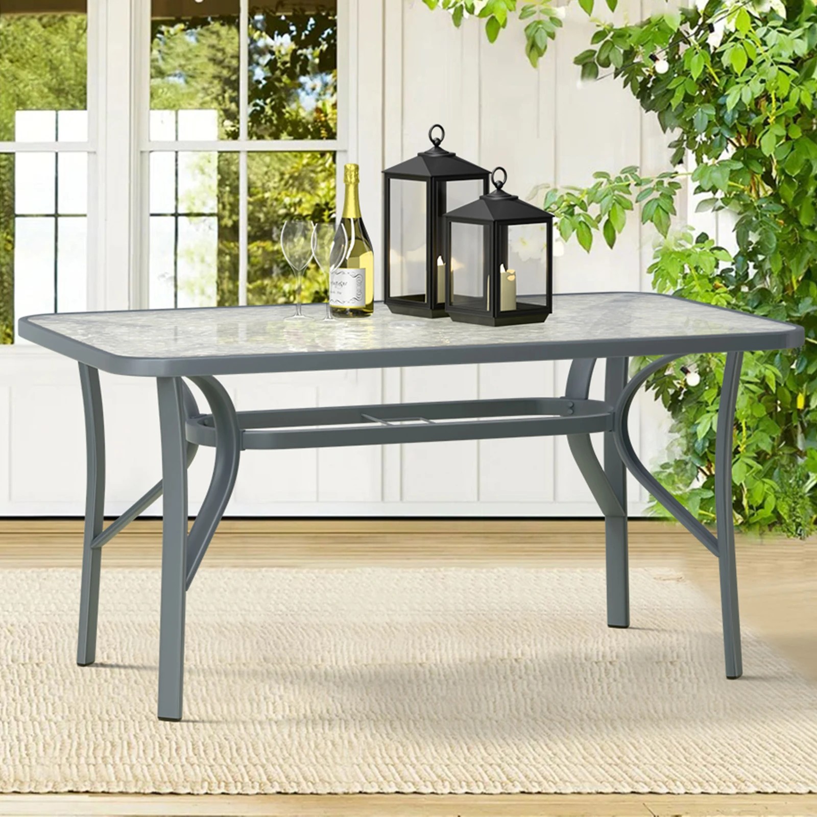 2 Alfordson Outdoor Furniture Patio Dining Table Garden 120CM X 70CM Glass - Grey, 2 of 9