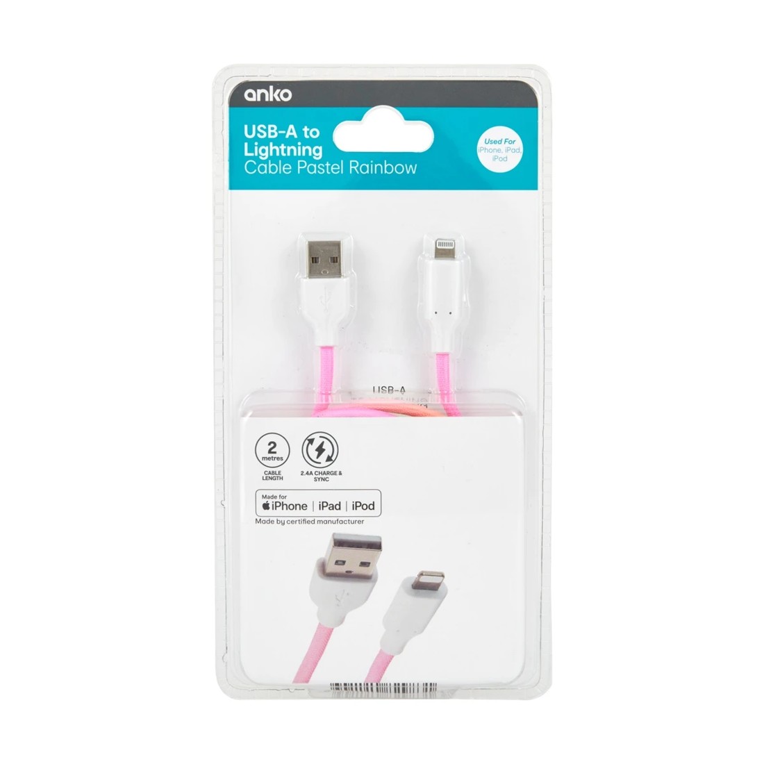 6 2m Lightning Cable - Pastel Rainbow, 6 of 6