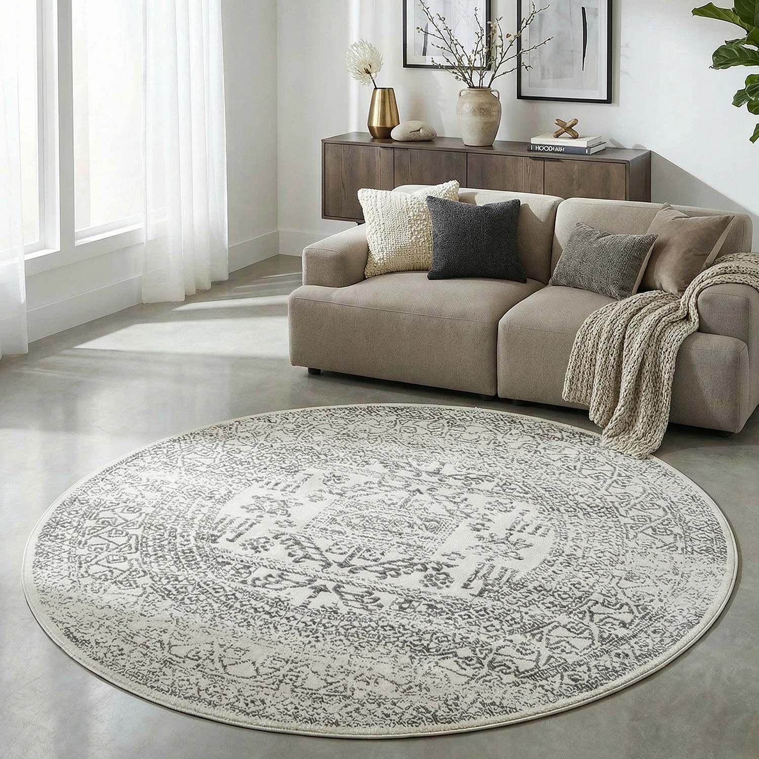1 Common Ground Rugs Lustre Addison 150x150cm - Small Round Rug - Natural, 1 of 8