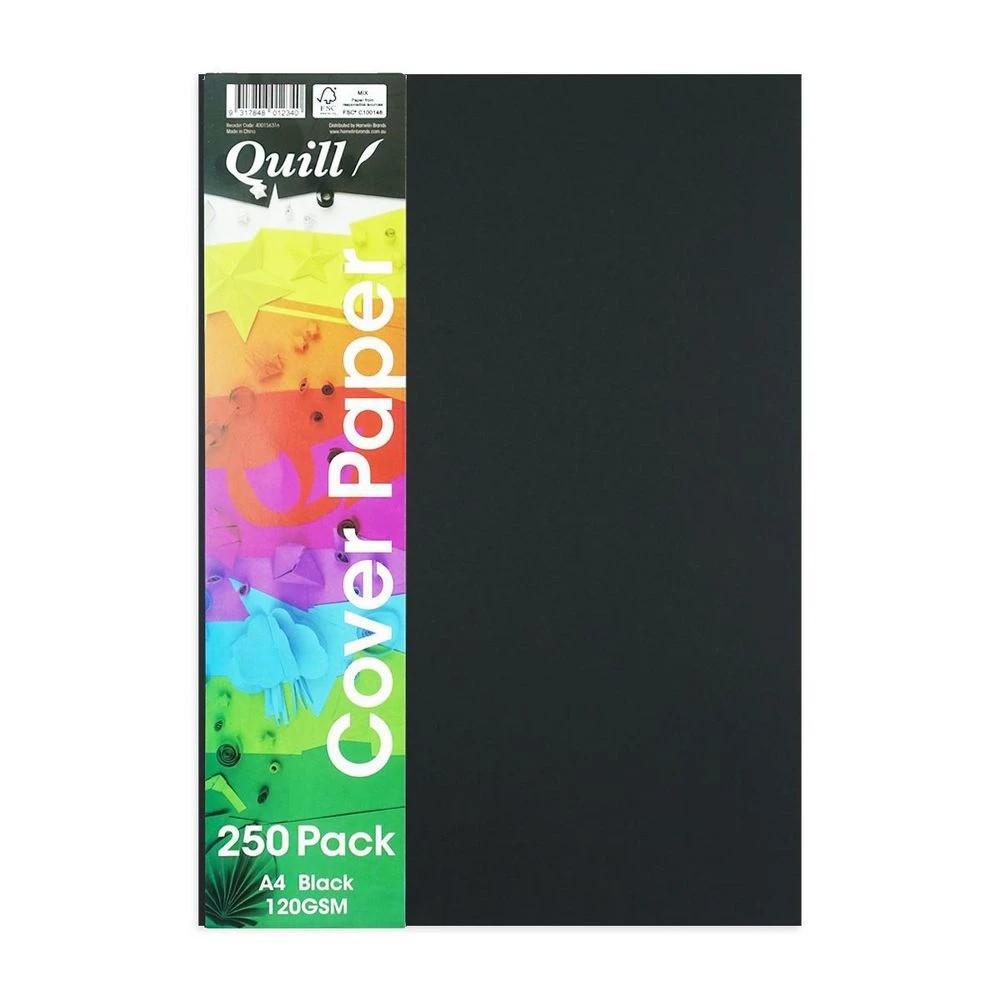 2 Quill A4 120gsm School Cover Paper Black 250 Pack, 2 of 3
