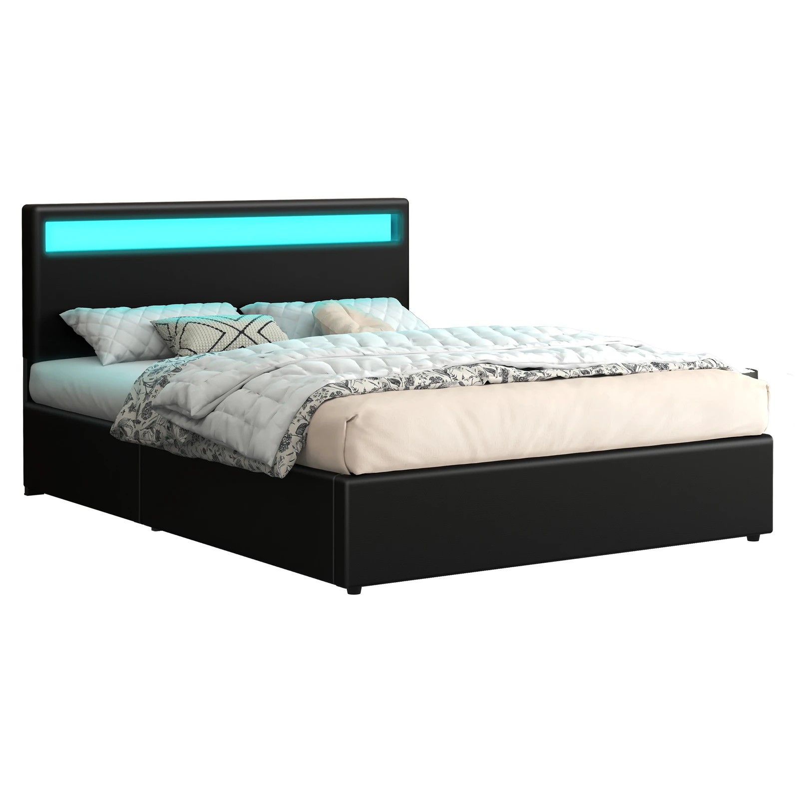 1 Alfordson Bed Frame Queen Size RGB LED Gas Lift Storage Base Luchino - Black, 1 of 10