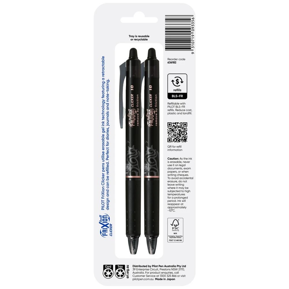 2 PILOT FriXion Clicker Erasable Gel Pen 1mm Black 2 Pack, 2 of 6