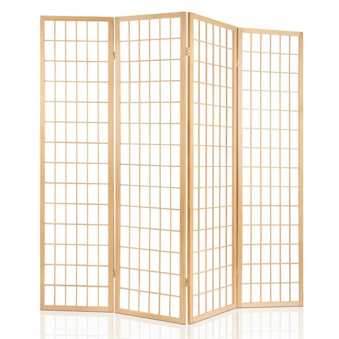 4 Artiss 4 Panel Room Divider Screen 174x179cm Solid Pine Wood Folding Privacy Lightweight Oriental Style - brown, 4 of 8