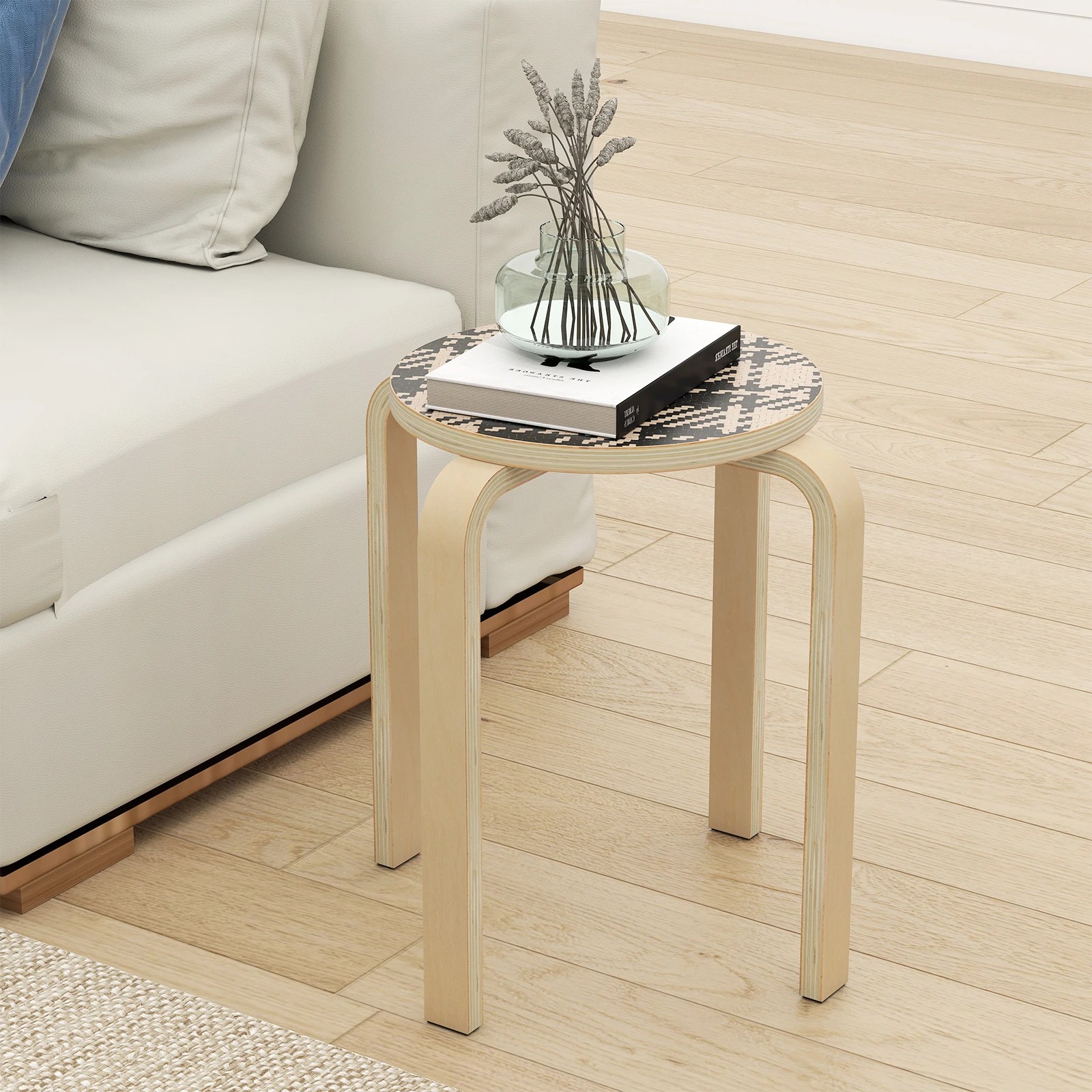 3 Costway 4PCS Stacking Stool Round Dining Chair Backless Rest Stools Birch Wood - Yellow, 3 of 4