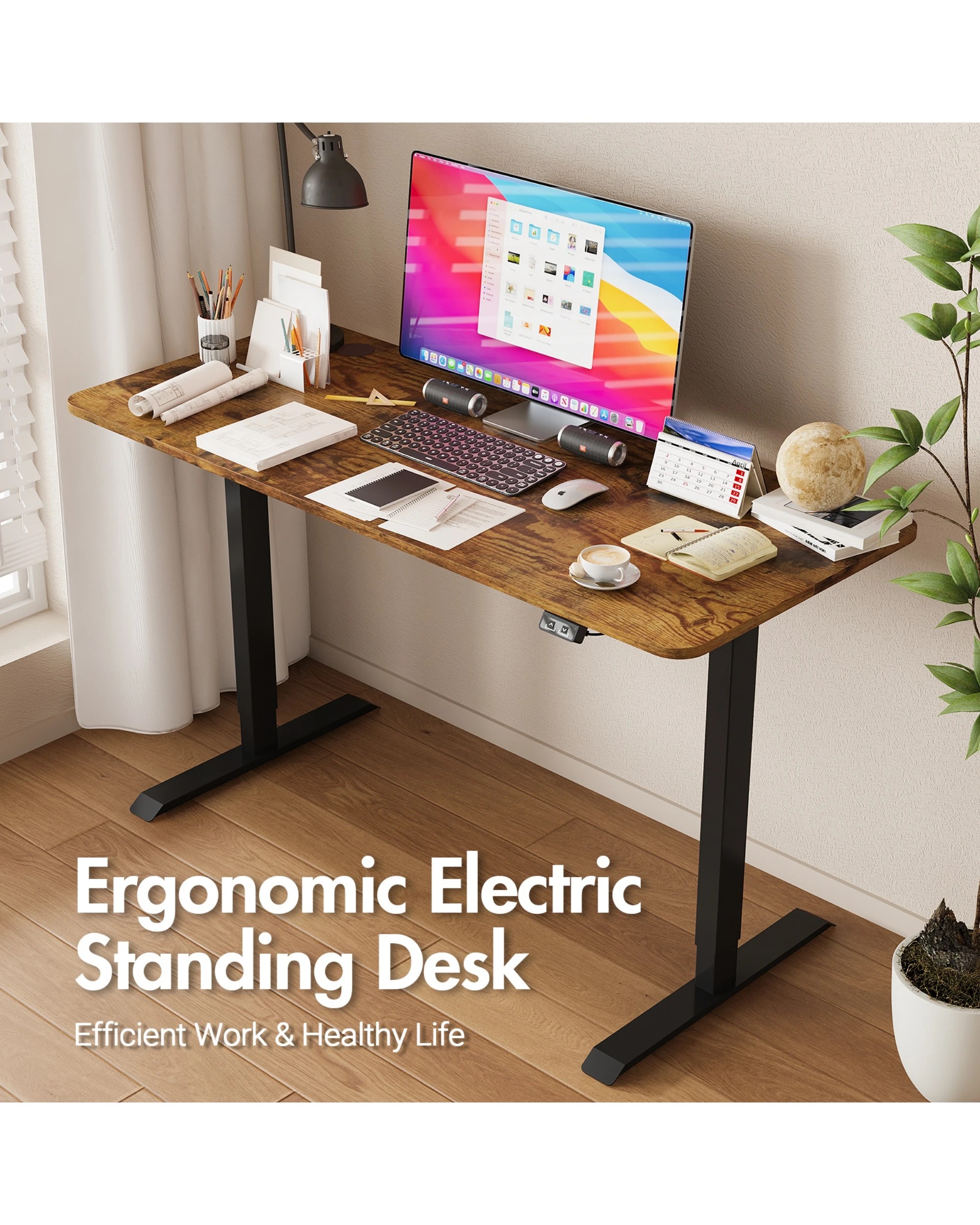 4 Advwin Standing Desk Electric Height Adjustable 120x60cm
 - Brown, 4 of 6