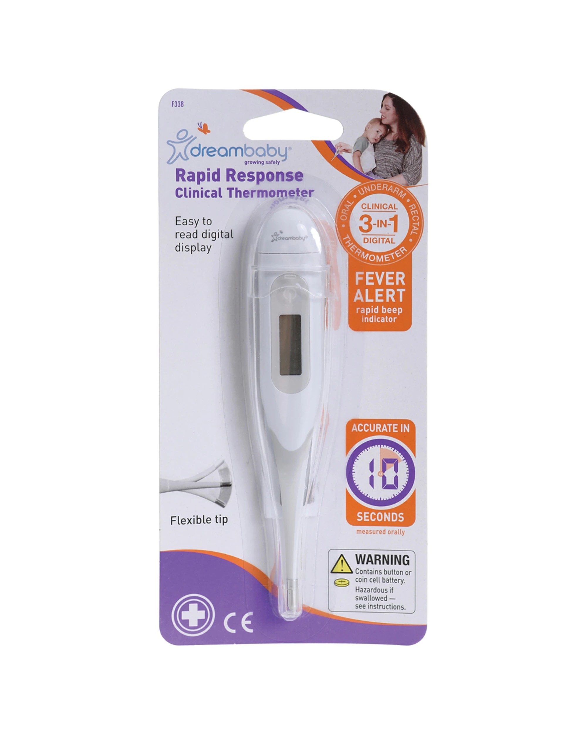2 Dreambaby Flexible Rapid Response Clinical Thermometer Fever Alert Digital - White, 2 of 3