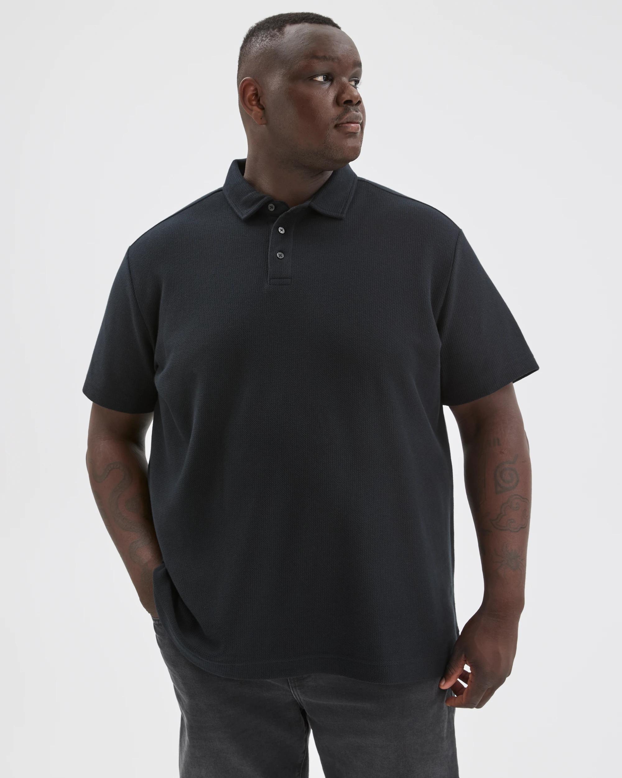 3 Target Man Plus Size Australian Cotton Textured Polo Top BLACK, 3 of 7