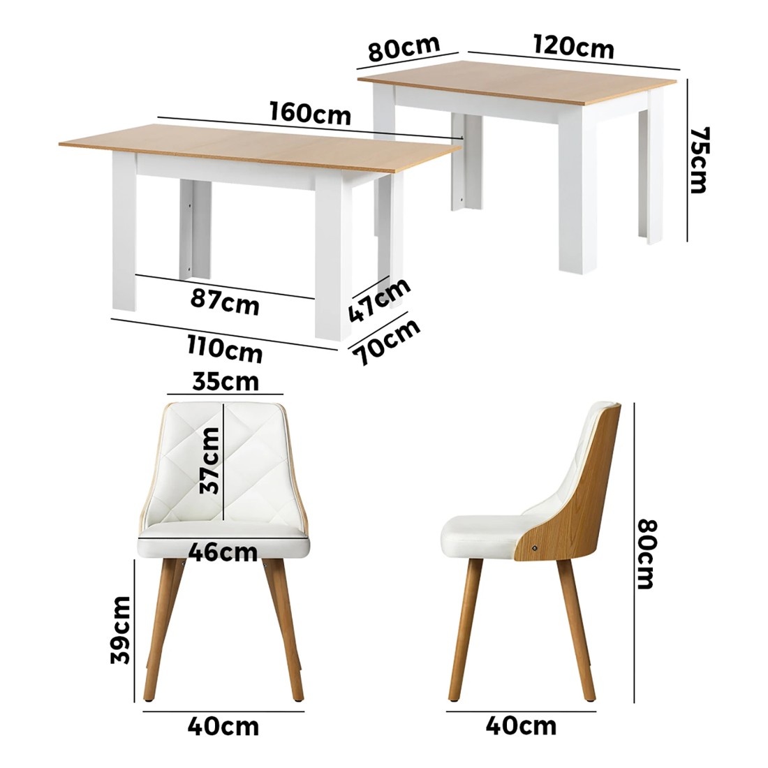 9 Oikiture 160cm Extendable Dining Table With 4pcs Dining Chairs Pu Leather
 - Multi, 9 of 10