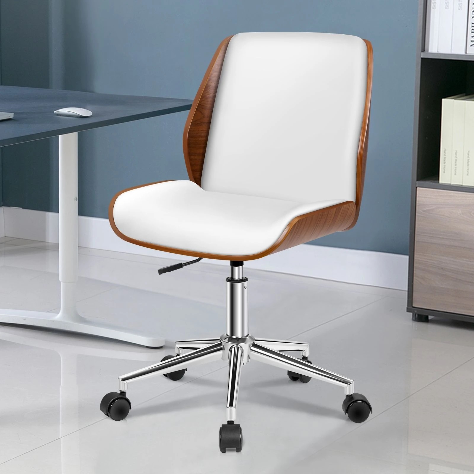2 Alfordson Wooden Office Chair Computer Chairs Home Seat PU Leather - White, 2 of 10