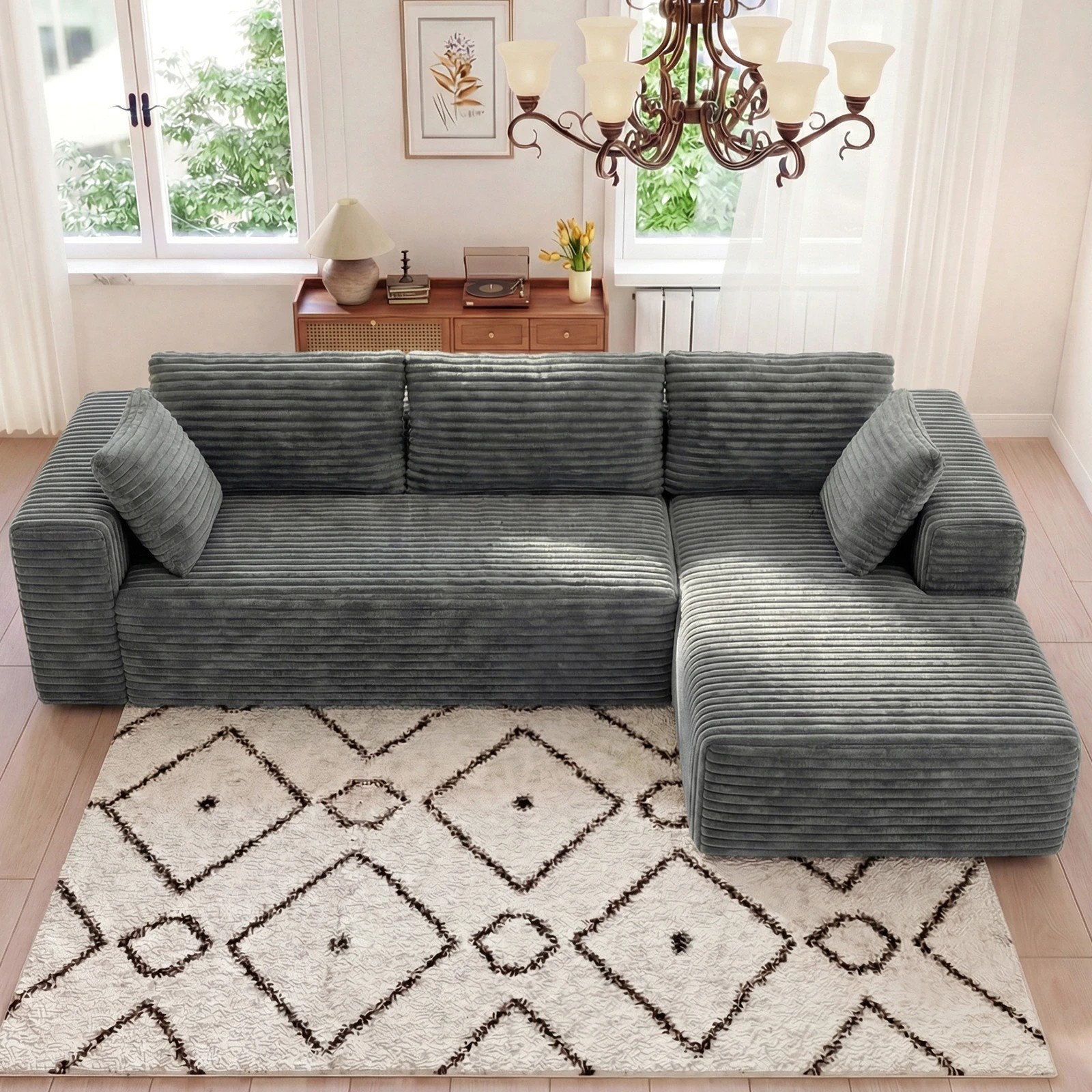 5 Advwin 277cm L Shape Convertible Modular Sectional Couch - Grey, 5 of 8