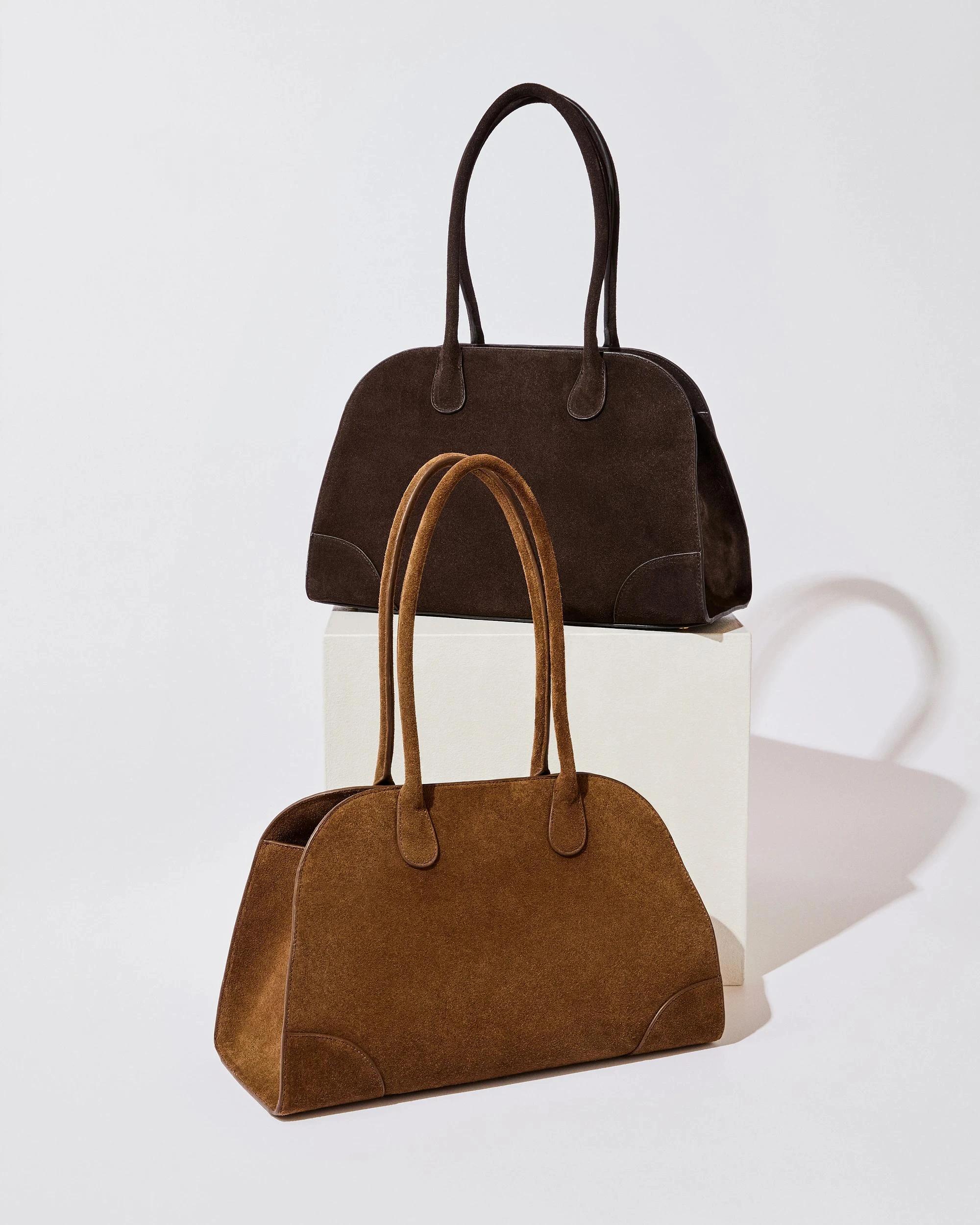 1 Target Woman Premium Suede Leather Bowler Bag BITTER CHOCOLATE, 1 of 1