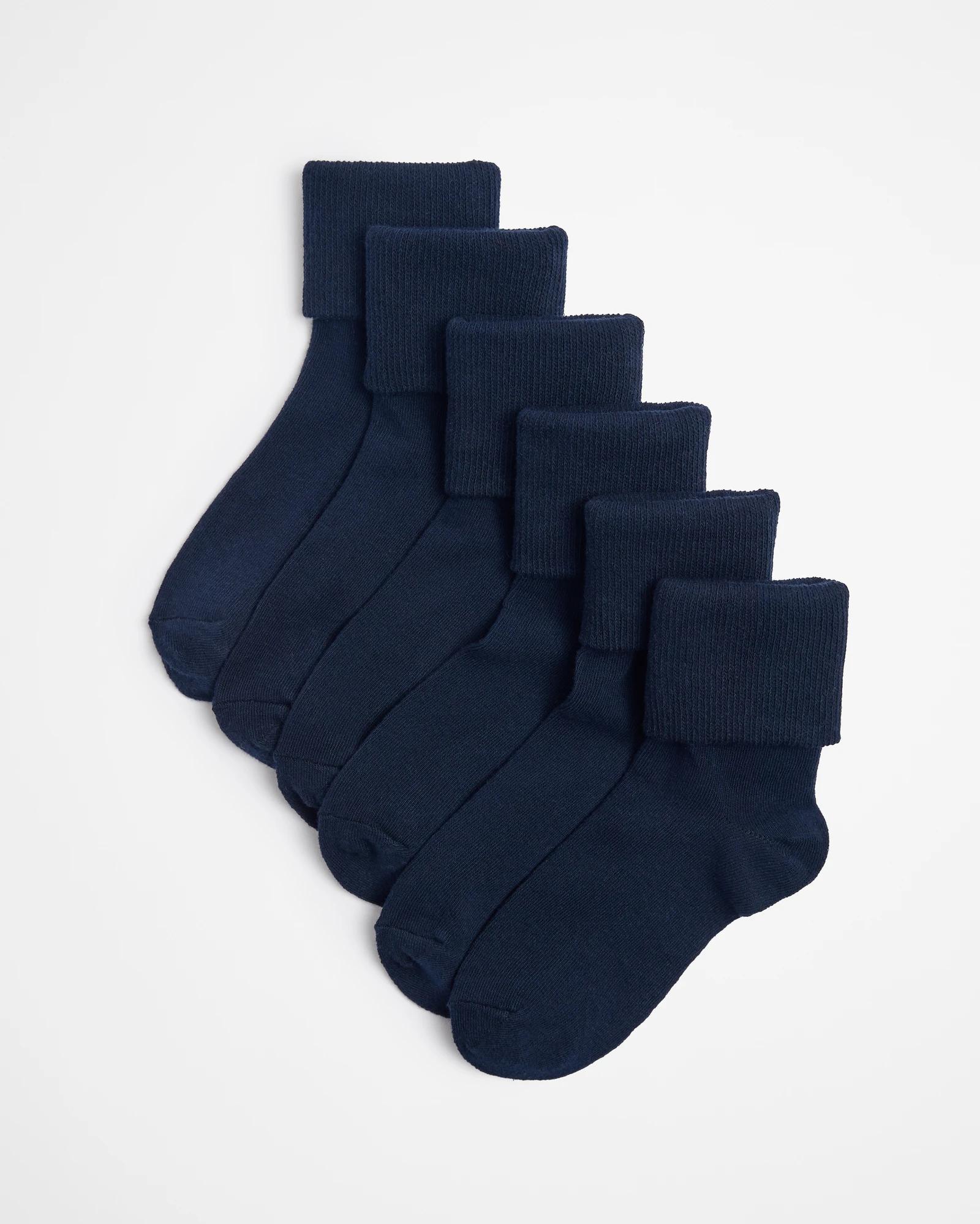 1 Kids Maxx School Cuffed Socks 6 Pack NAVY BLUE, 1 of 3