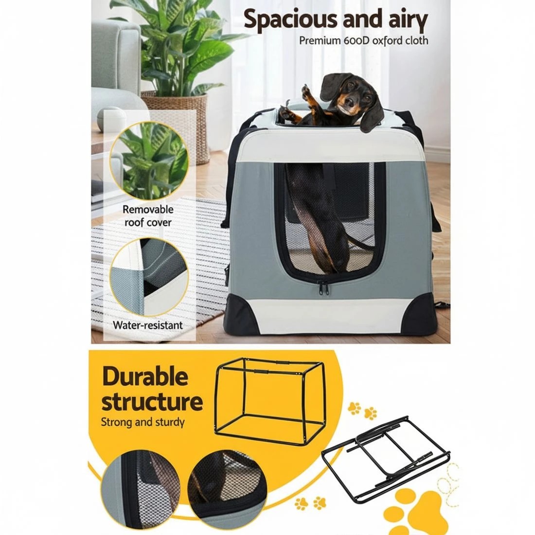 3 i.Pet Pet Carrier Soft Crate Dog Cat Travel 70x52CM Portable Foldable Car - Blue, 3 of 5