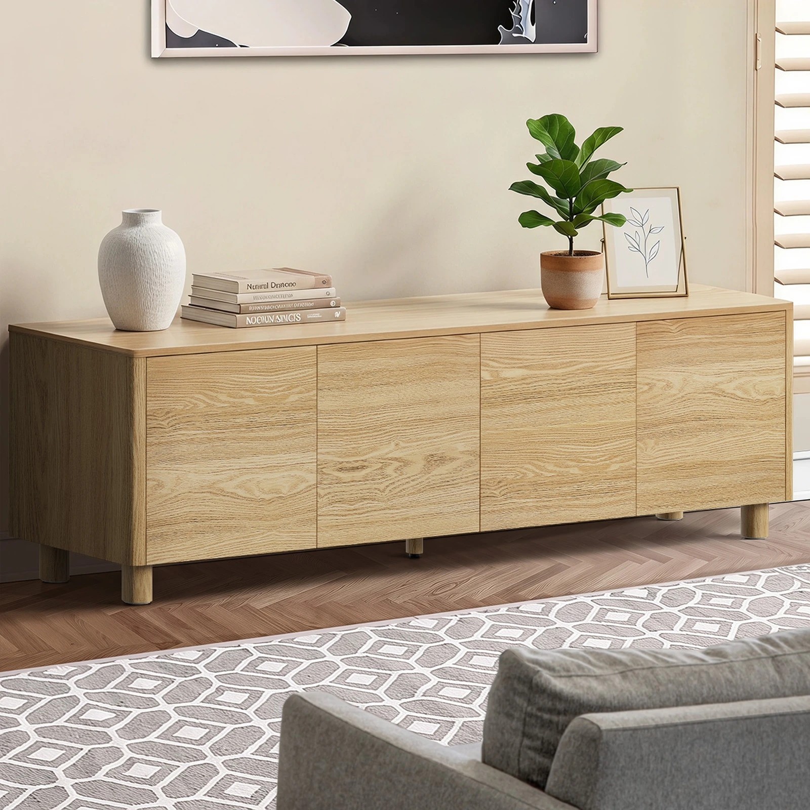 4 Oikiture TV Cabinet Entertainment Unit 180cm 4 Doors, 4 of 10
