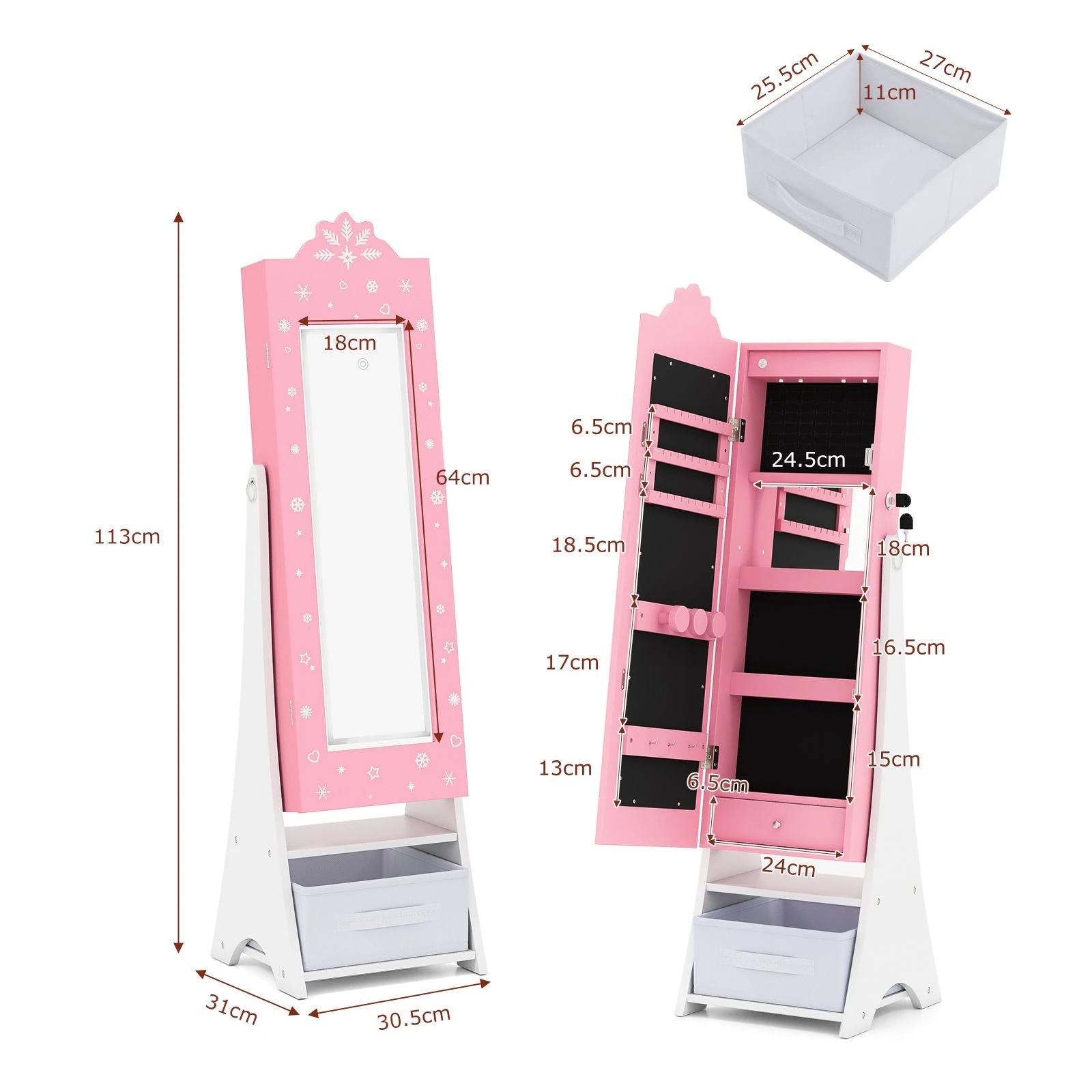 1 Costway Mirror Cabinet Jewelry Armoire Princess Storage - Pink, 1 of 1