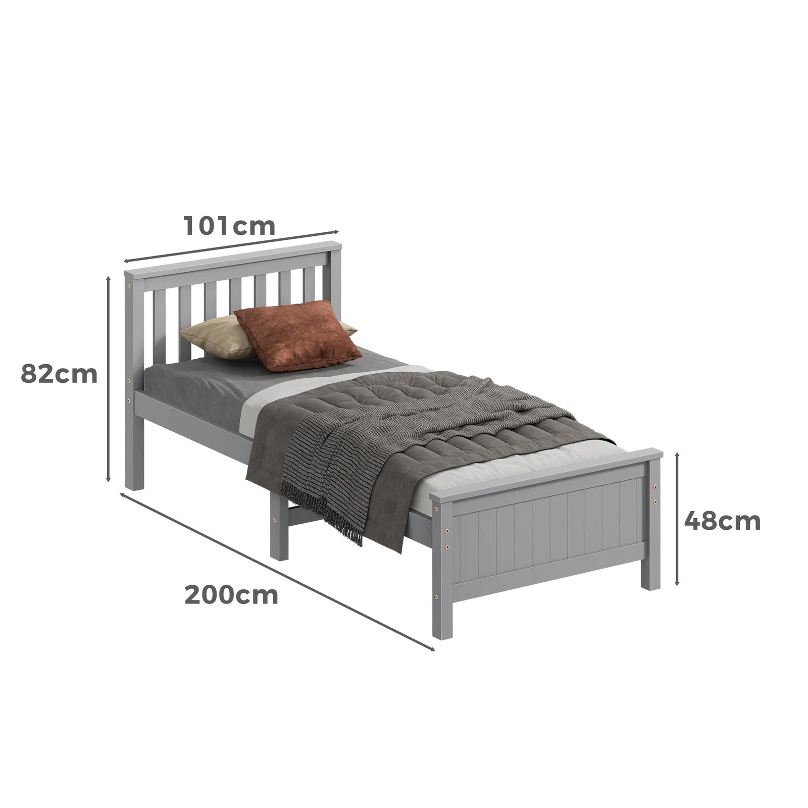 7 Alfordson Bed Frame Wooden Single Size Slatted Headboard Timber Fabiano - Grey, 7 of 10