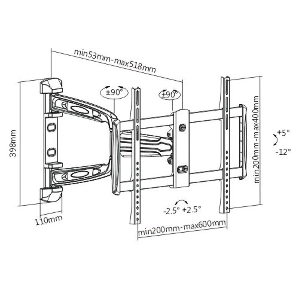 2 Brateck Full-Motion TV Wall Mount 37"-70"- Matte Black & Metallic Grey, 2 of 4