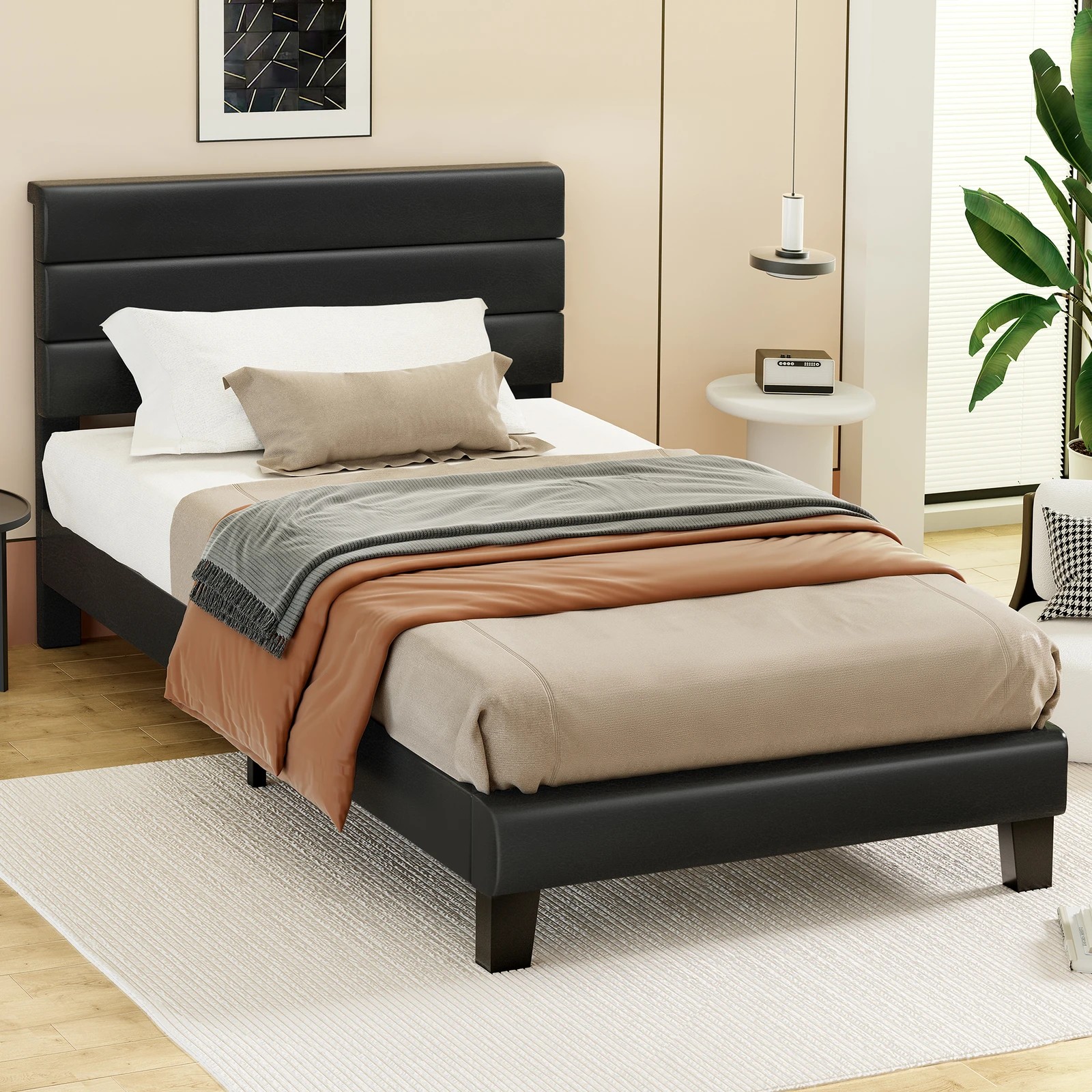 8 Alfordson Bed Frame Single Size Upholstered Platform Leather Harlene - Black, 8 of 10